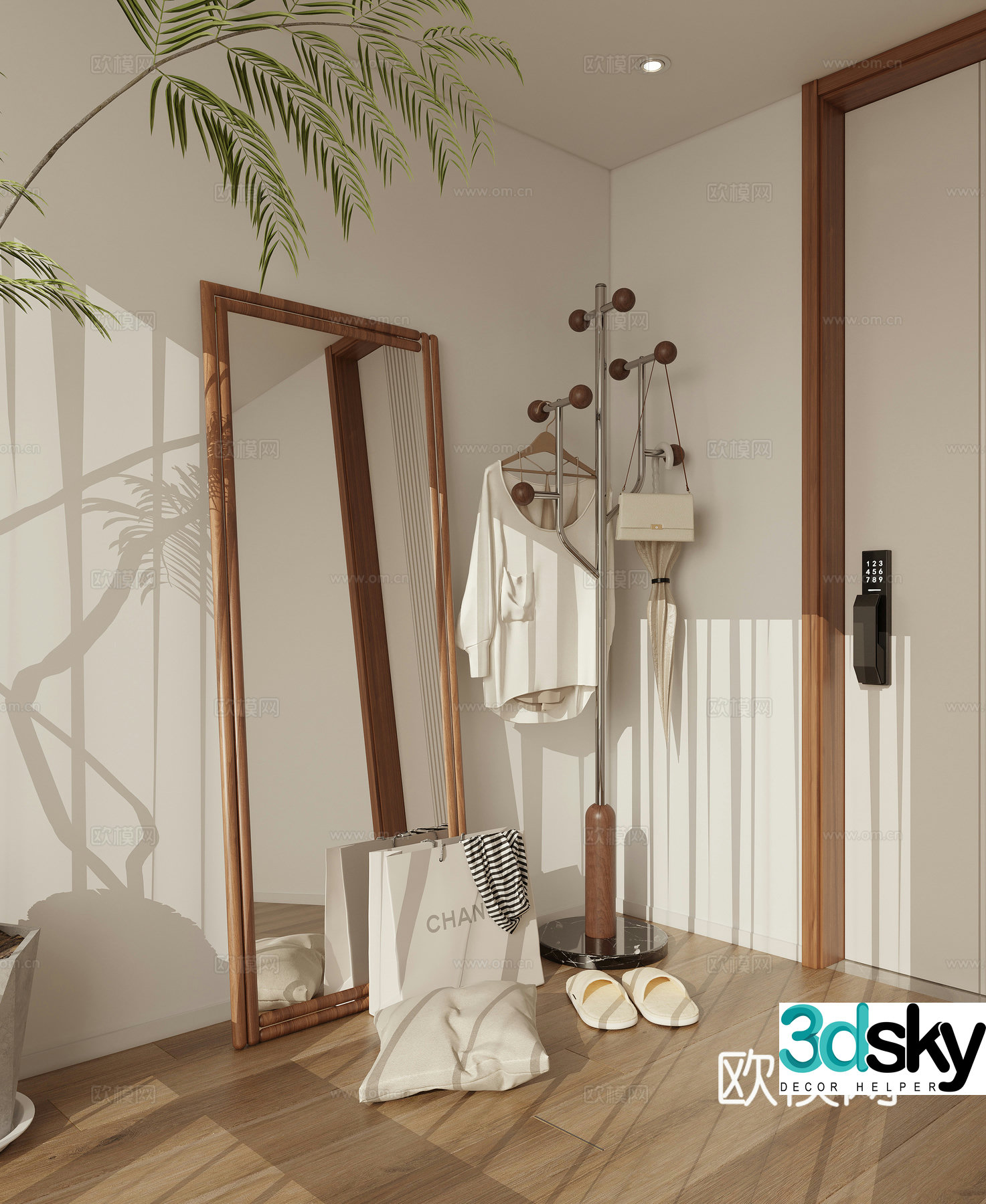 Full-body mirror hanging clothes pole porch 3D model