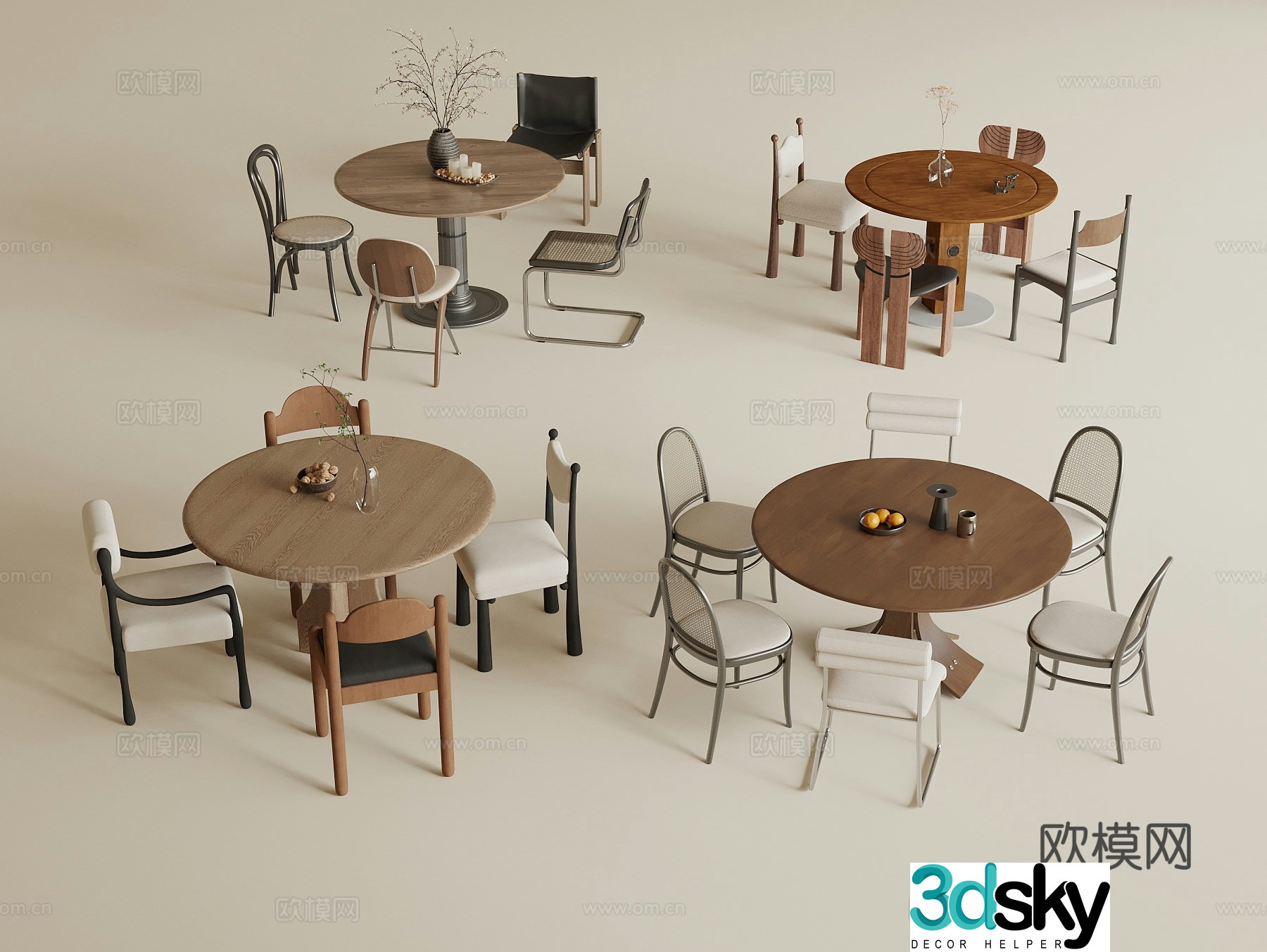 Medium style round dining table and chairs Wasabi Medium style round dining table and chairs Single chair 3D model