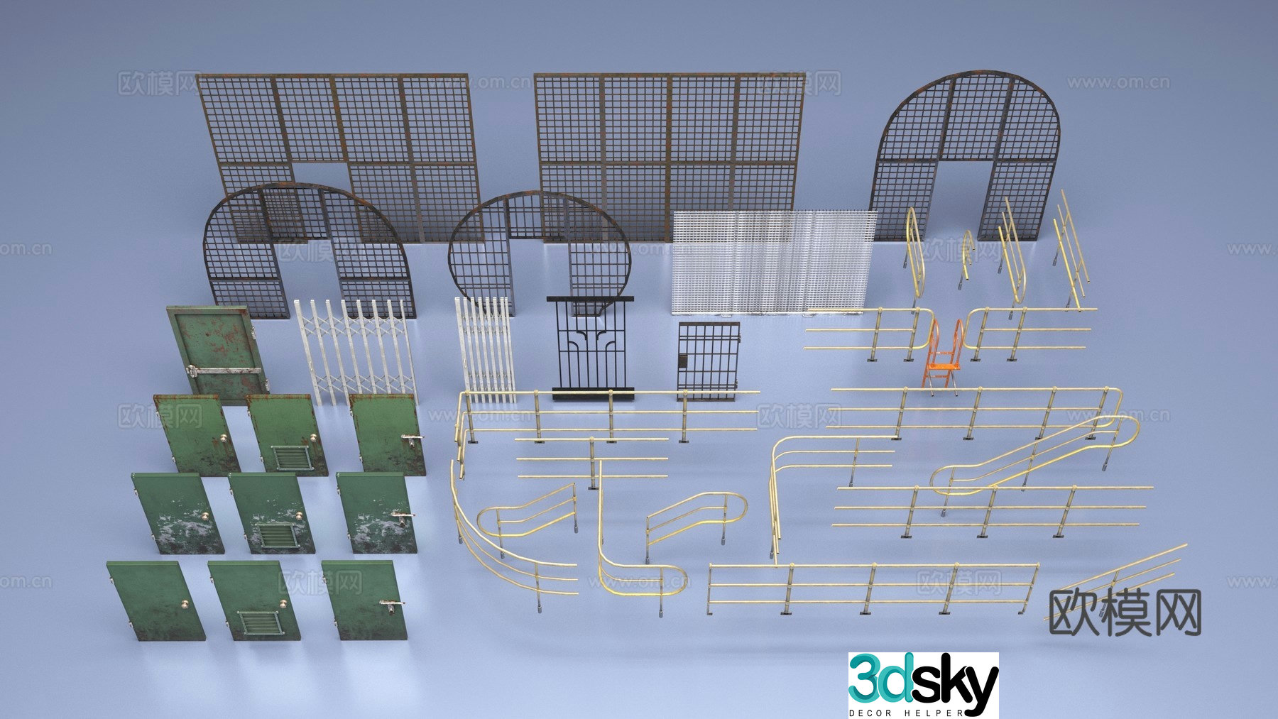 railing iron gate fence 3d model