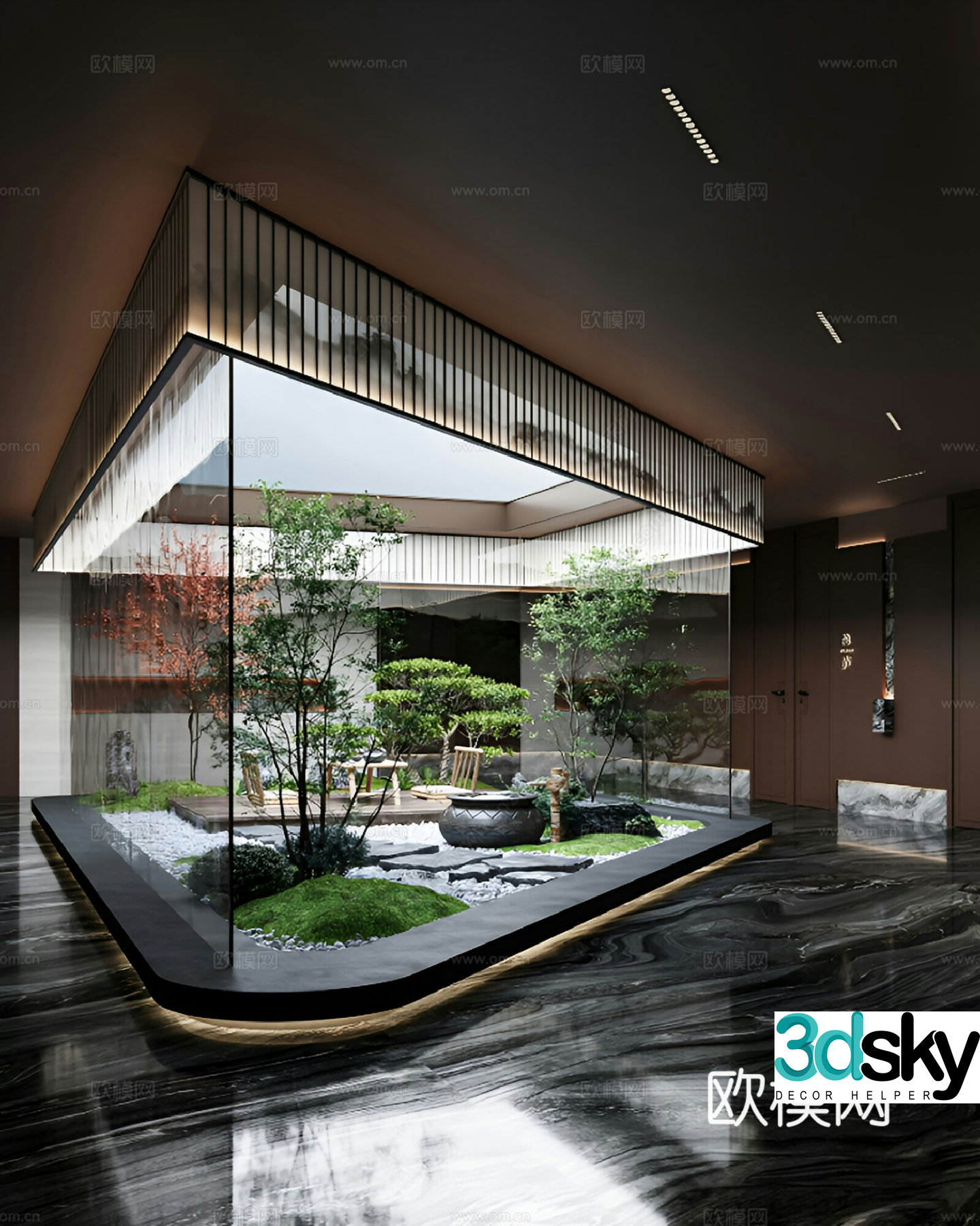 New Chinese-style Chinese-style commercial landscape Atrium landscape Indoor landscape Small flat 3D model