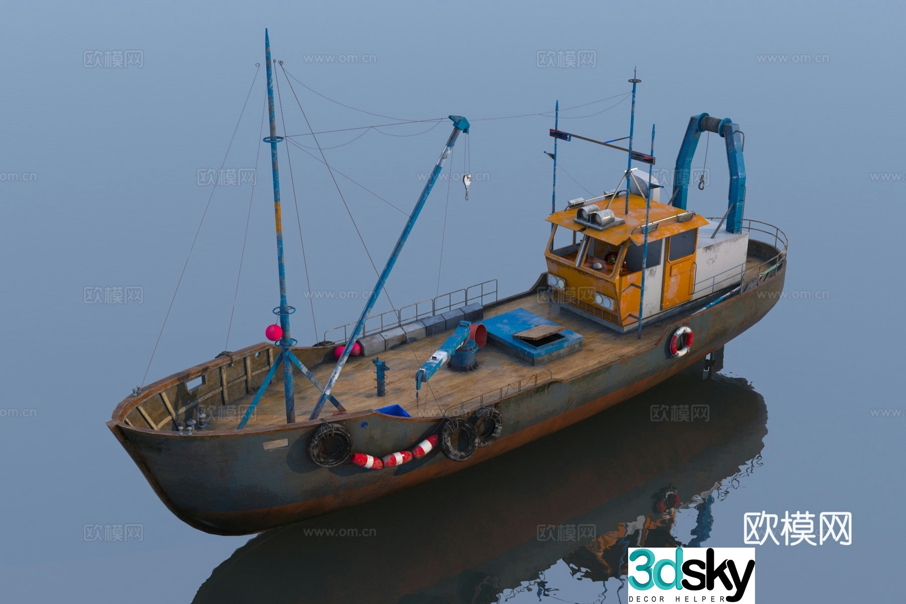Modern old fishing boat 3d model