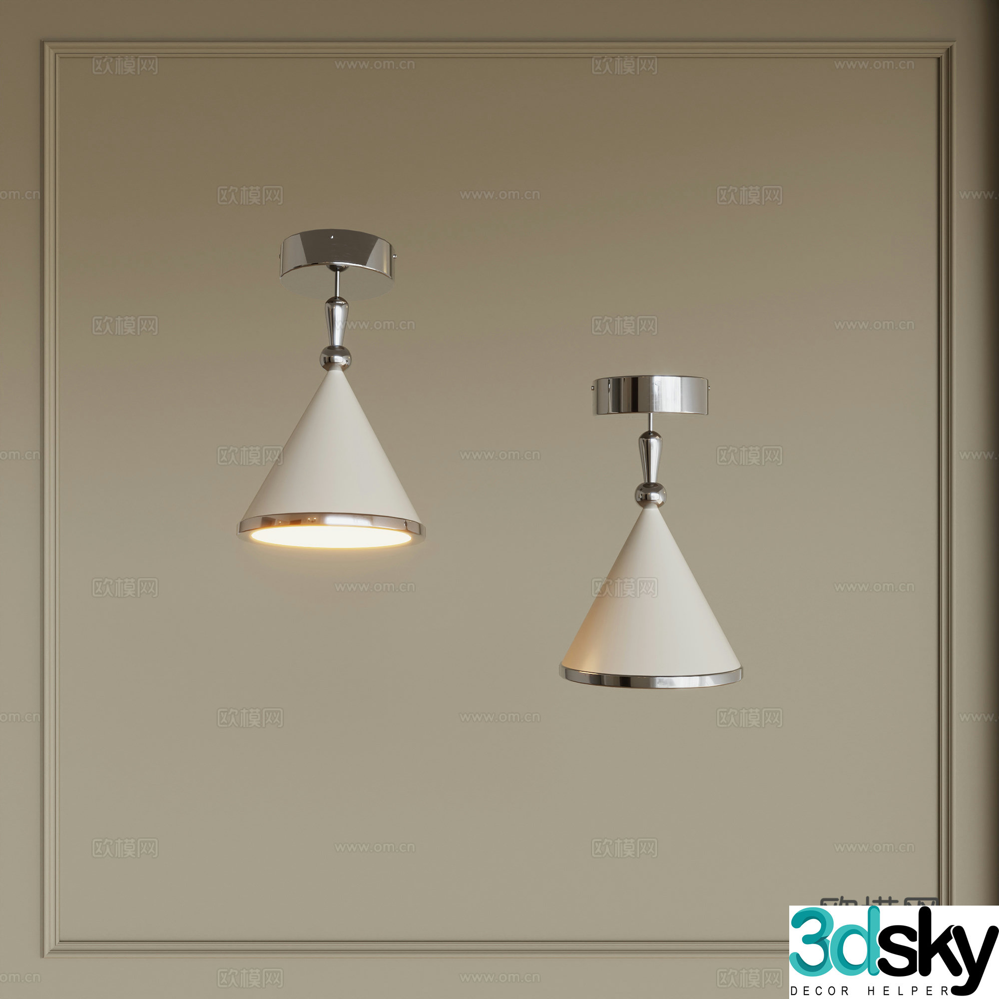 Bauhaus Cream Ceiling Light 3D Model