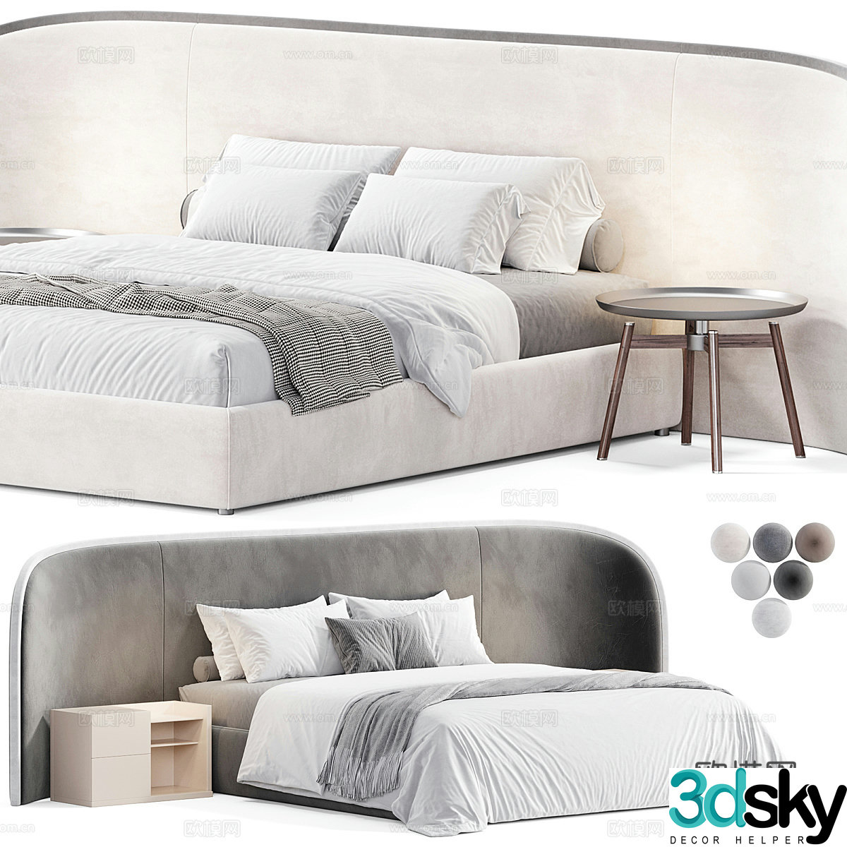 Modern cream style fabric double bed 3d model
