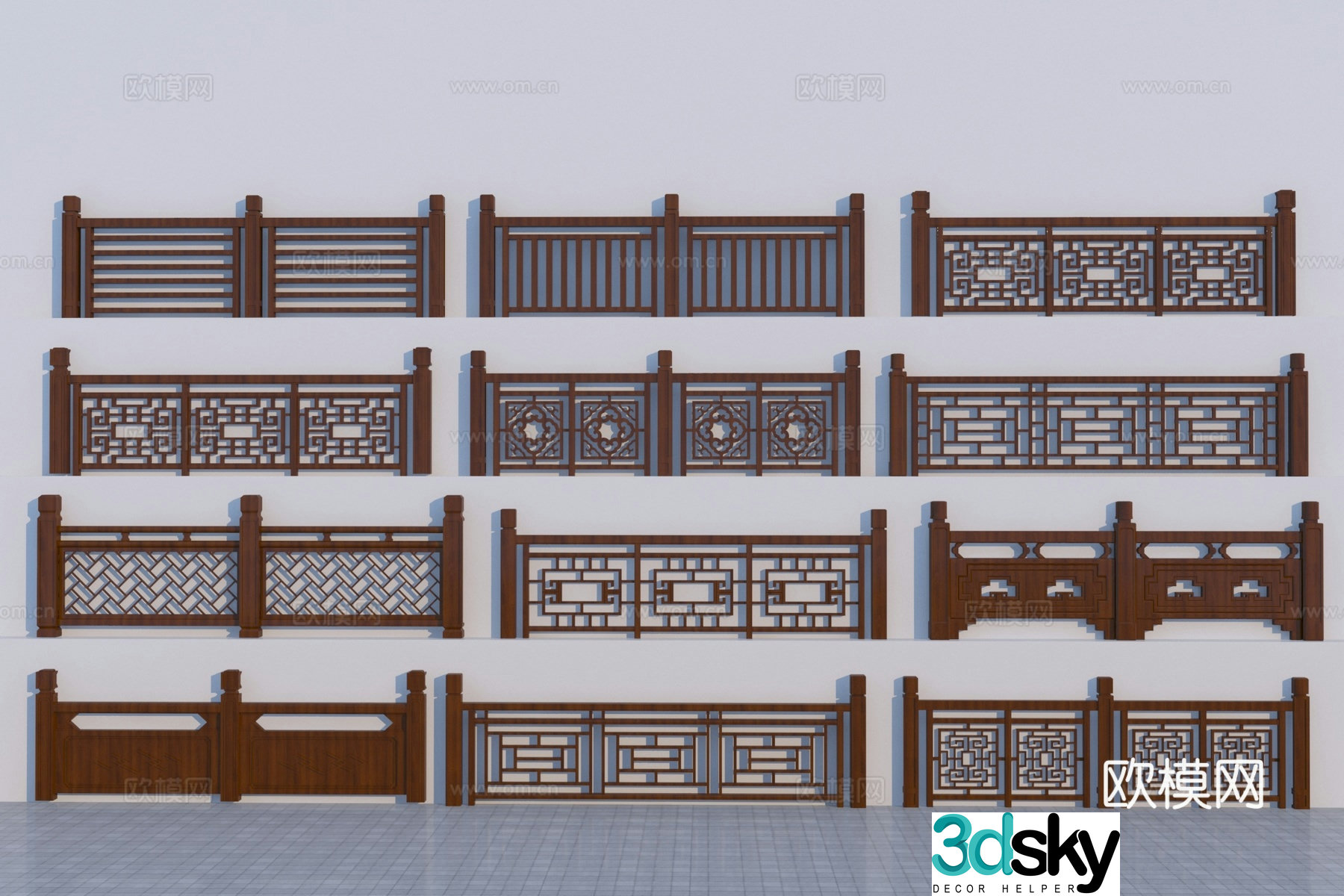 New Chinese style guardrail 3D model