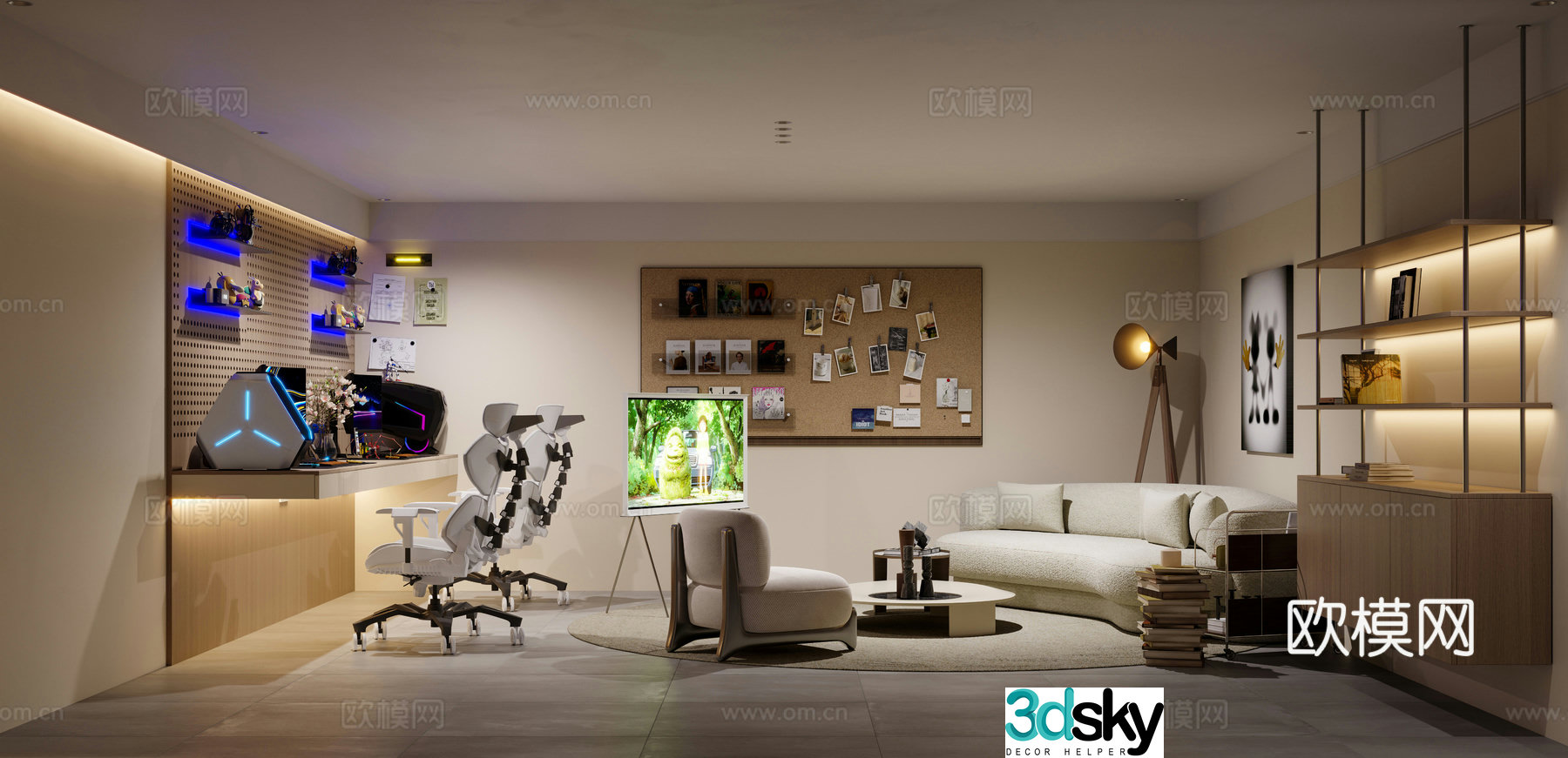 Modern Cream Wind E-Sports Room 3D Model