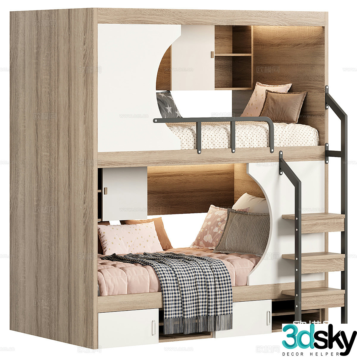 Modern Nordic log children on and off bed 3D model