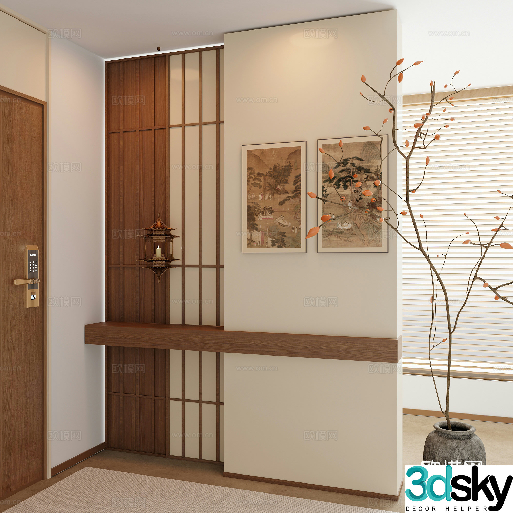 New Chinese style entrance cabinet Song family entrance cabinet Door entrance cabinet Decorative entrance door 3D model