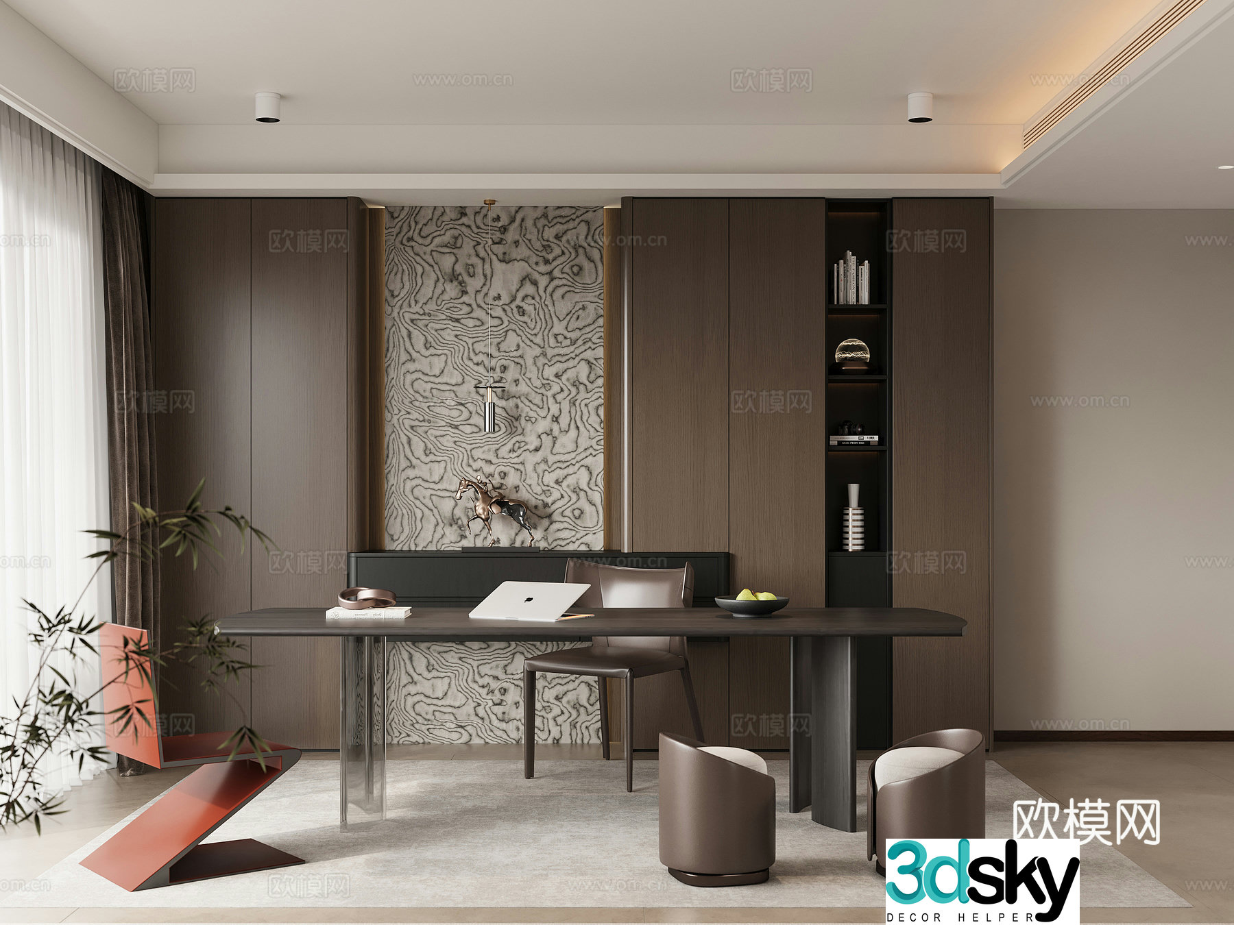 Italian study bookcase desk 3d model