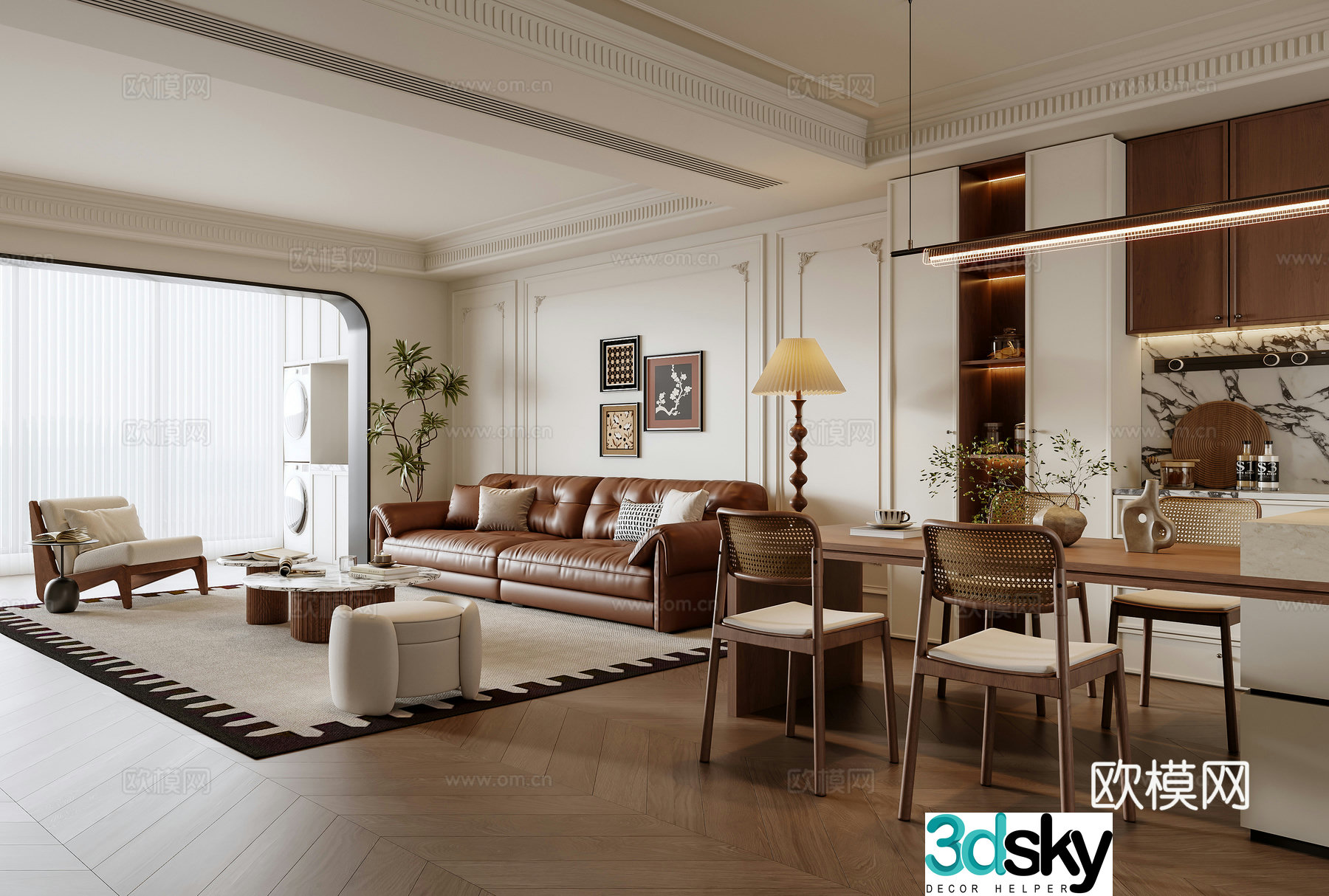 French living and dining room 3d model