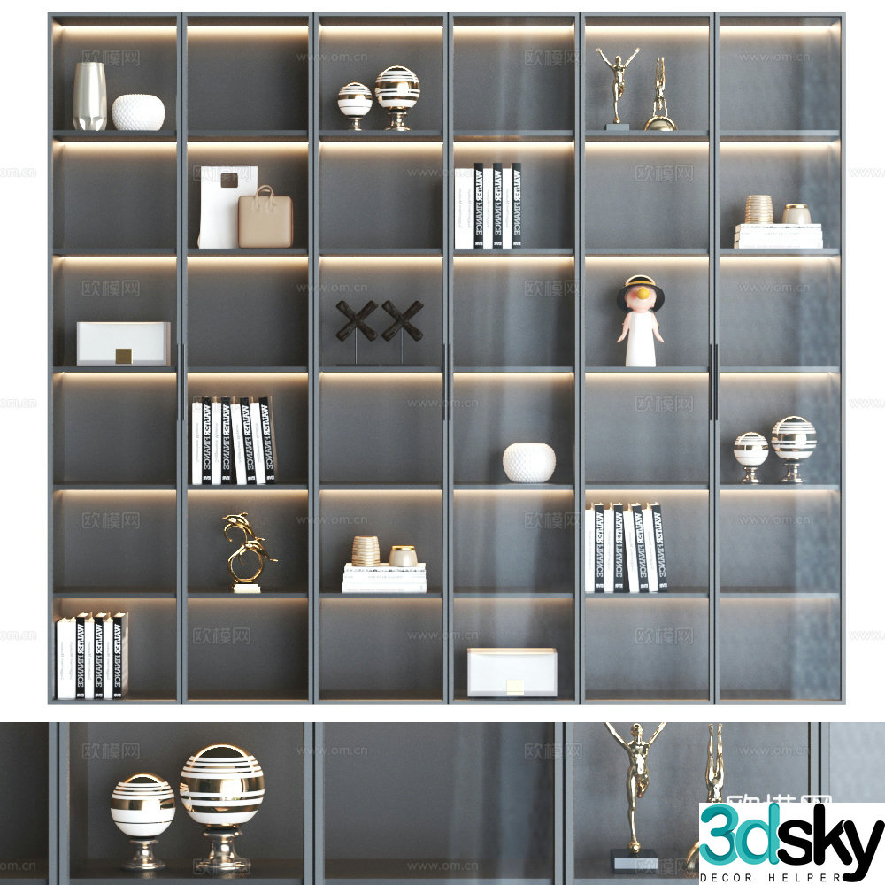Light luxury bookcase Modern bookcase Combination bookcase Study room bookcase Full wall bookcase 3D model
