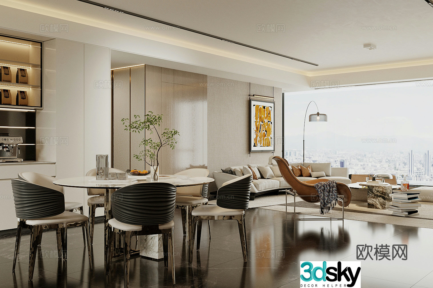 Modern Italian restaurant light luxury Italian restaurant sofa coffee table combination high-end gray restaurant 3D model