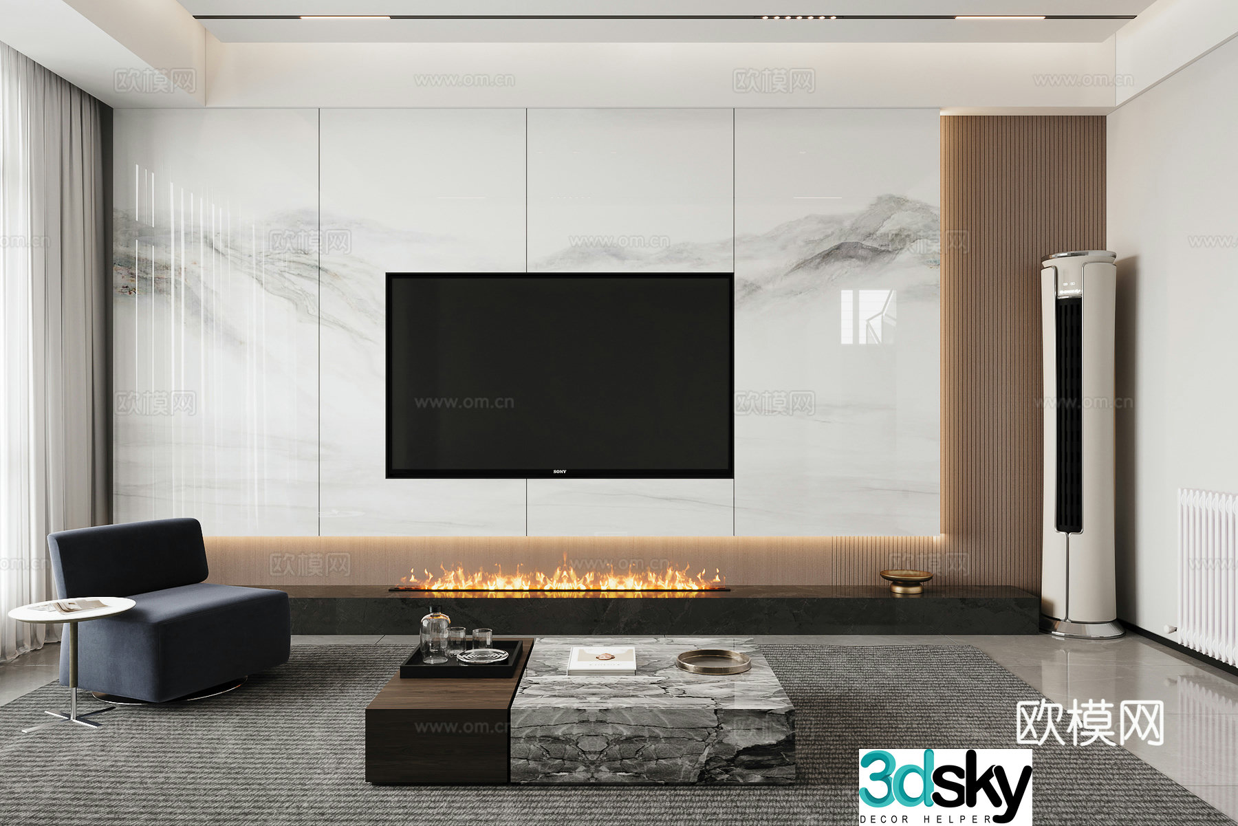 Modern TV background wall 3d model