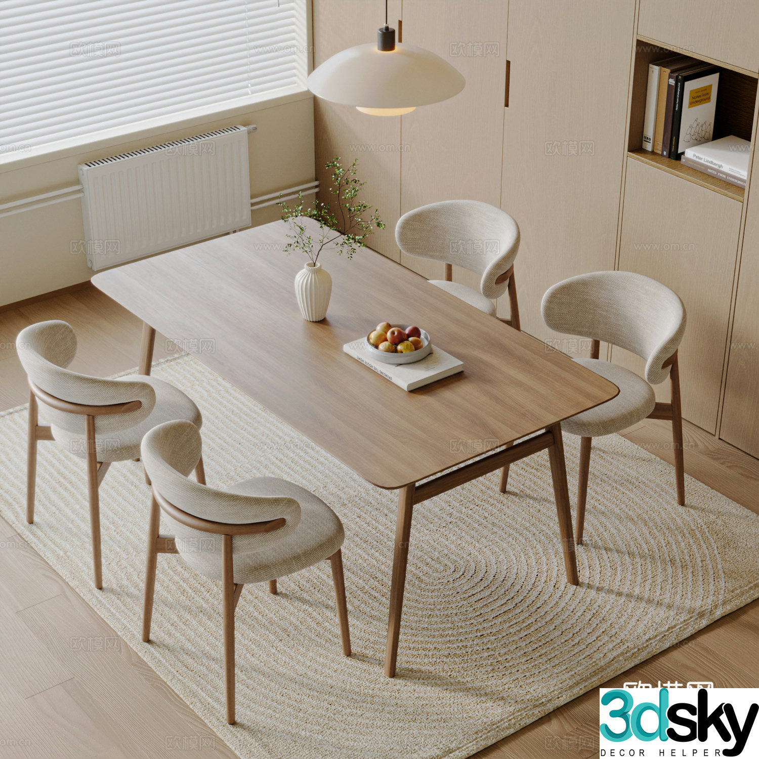 Modern log style dining table and chair Nordic dining table and chair cream style dining table and chair rectangular dining table and chair 3d model