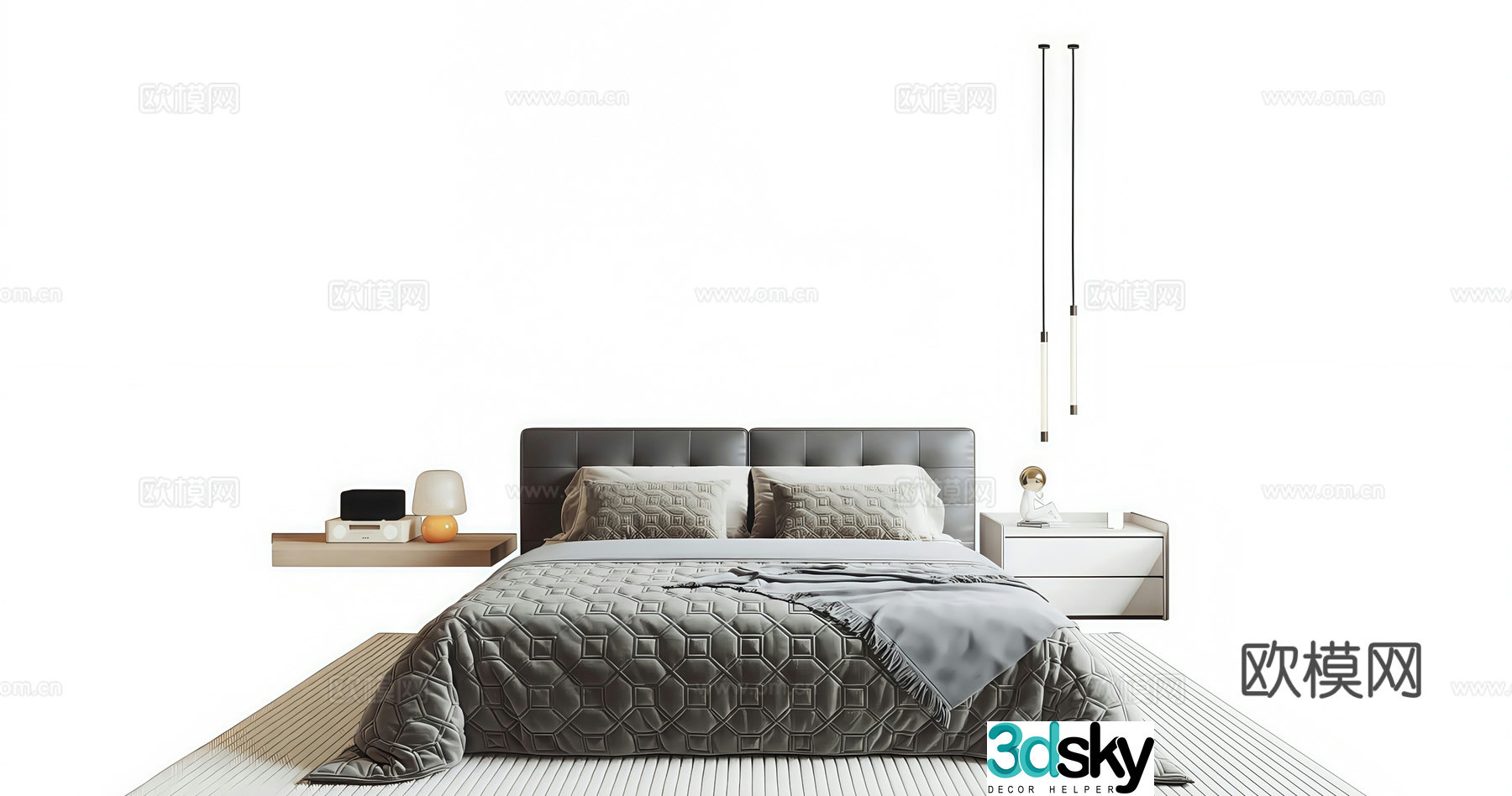 Modern Italian black double bed 3d model