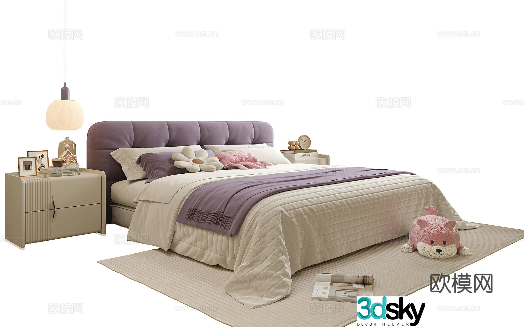 Modern children’s bed chandelier bedside table 3d model