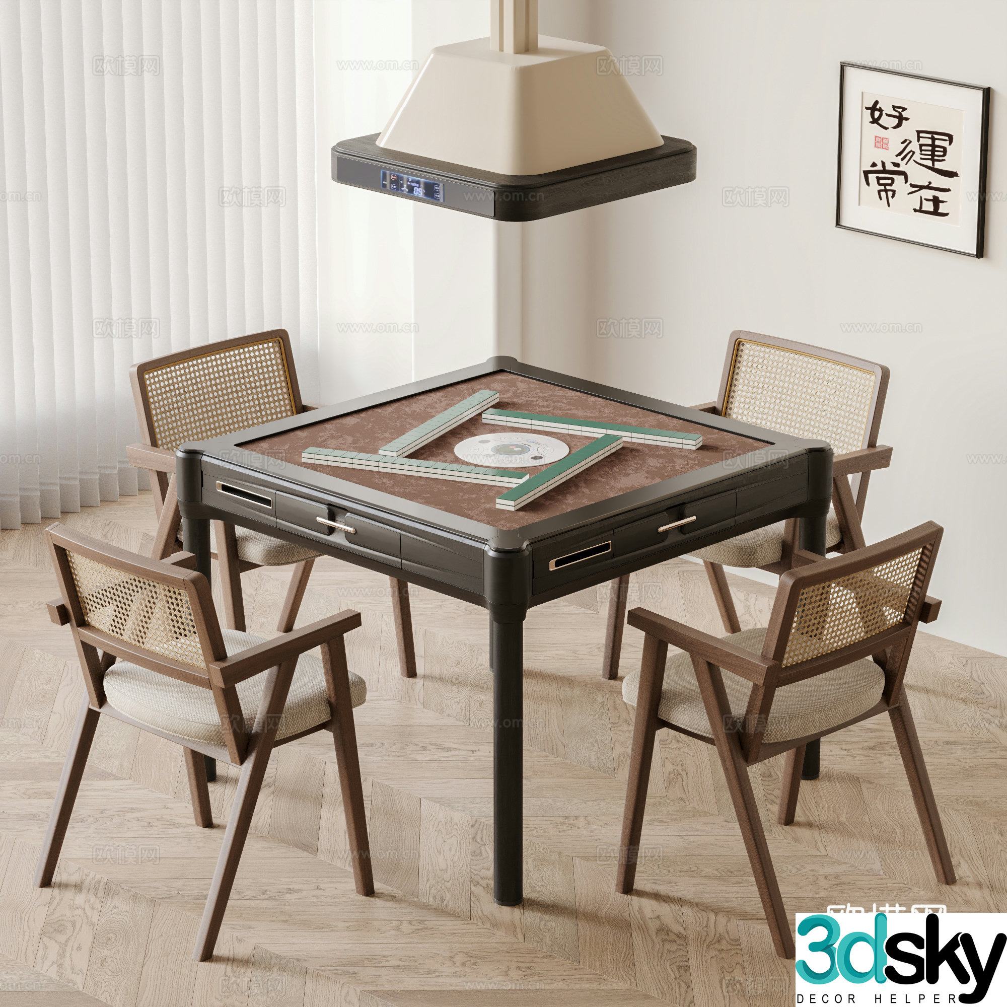 New Chinese style mahjong table and chairs wasaki mahjong table chess and card table and chairs casual table and chairs smoking lamp chess and card 3D model