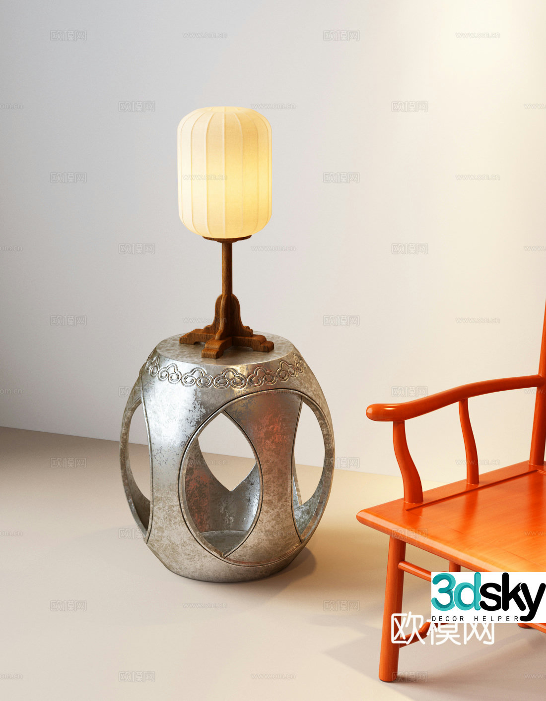 New Chinese style desk lamp Table lamp Song style desk lamp Chinese style desk lamp New Chinese style pole drum stool 3D model