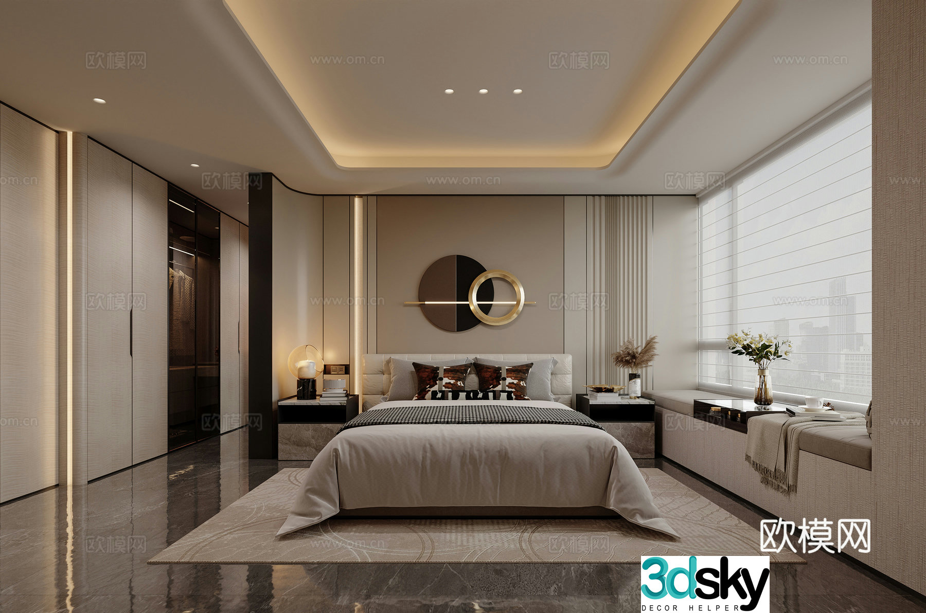 Modern Italian light luxury bedroom 3D model