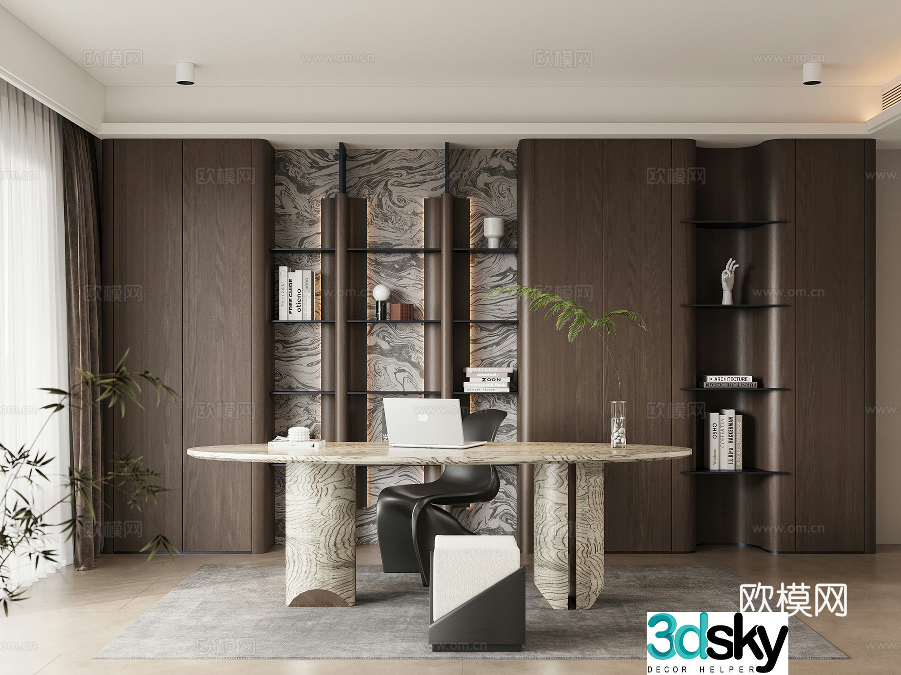 Italian study bookcase desk 3d model
