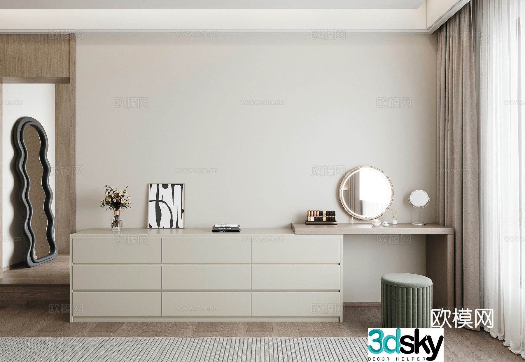 Cream TV dressing cabinet 3d model