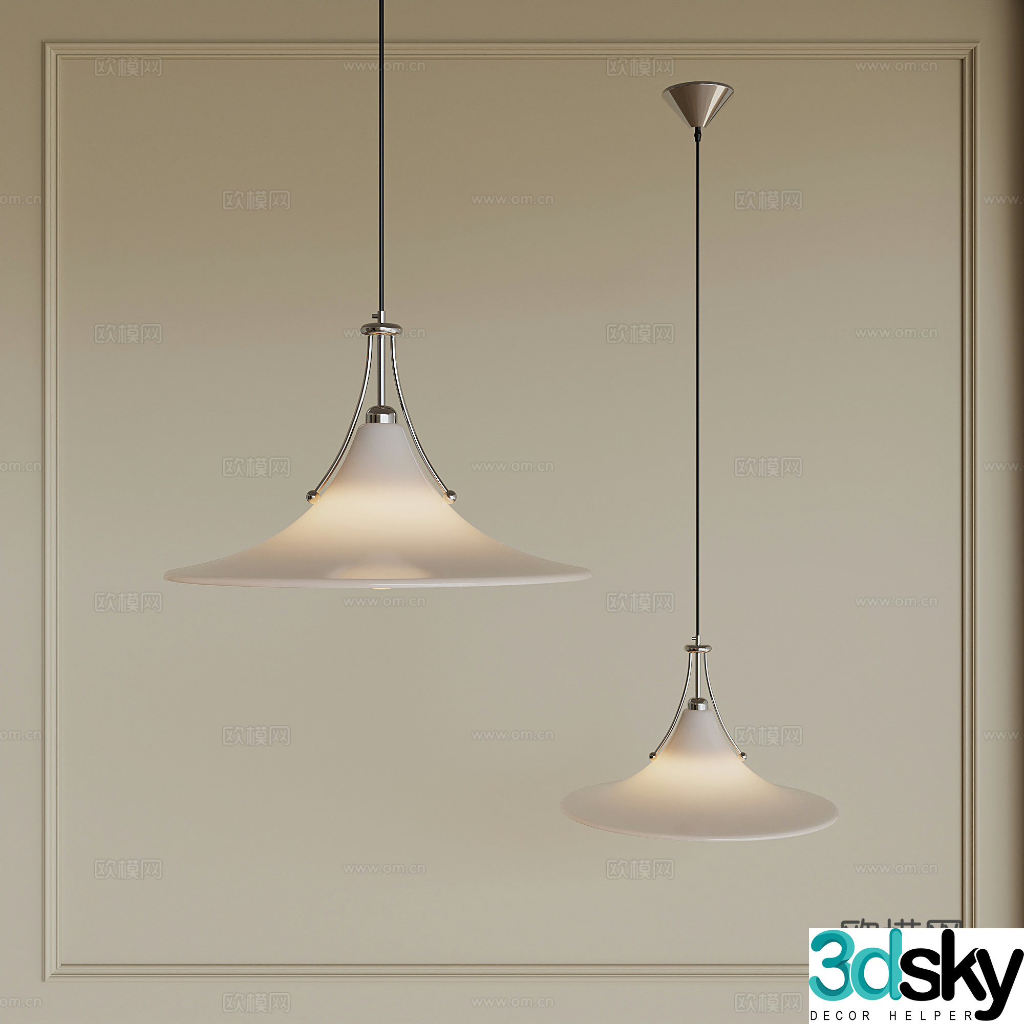 Middle Bauhaus Magnolia Glass Chandelier 3D Model