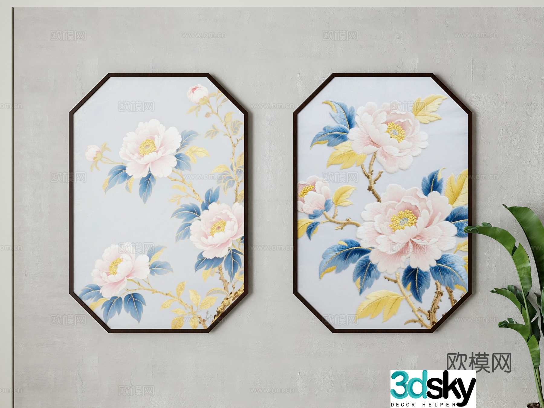 New Chinese style decorative painting hanging painting 3D model