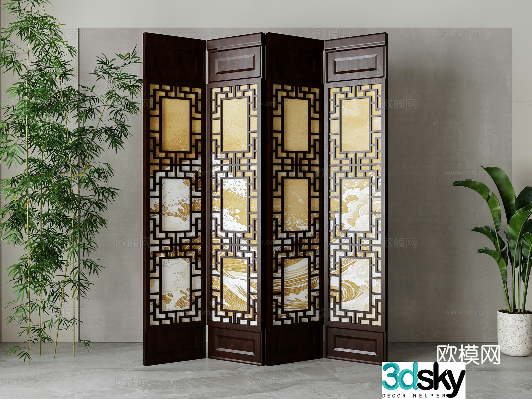 New Chinese-style screen partition 3D model