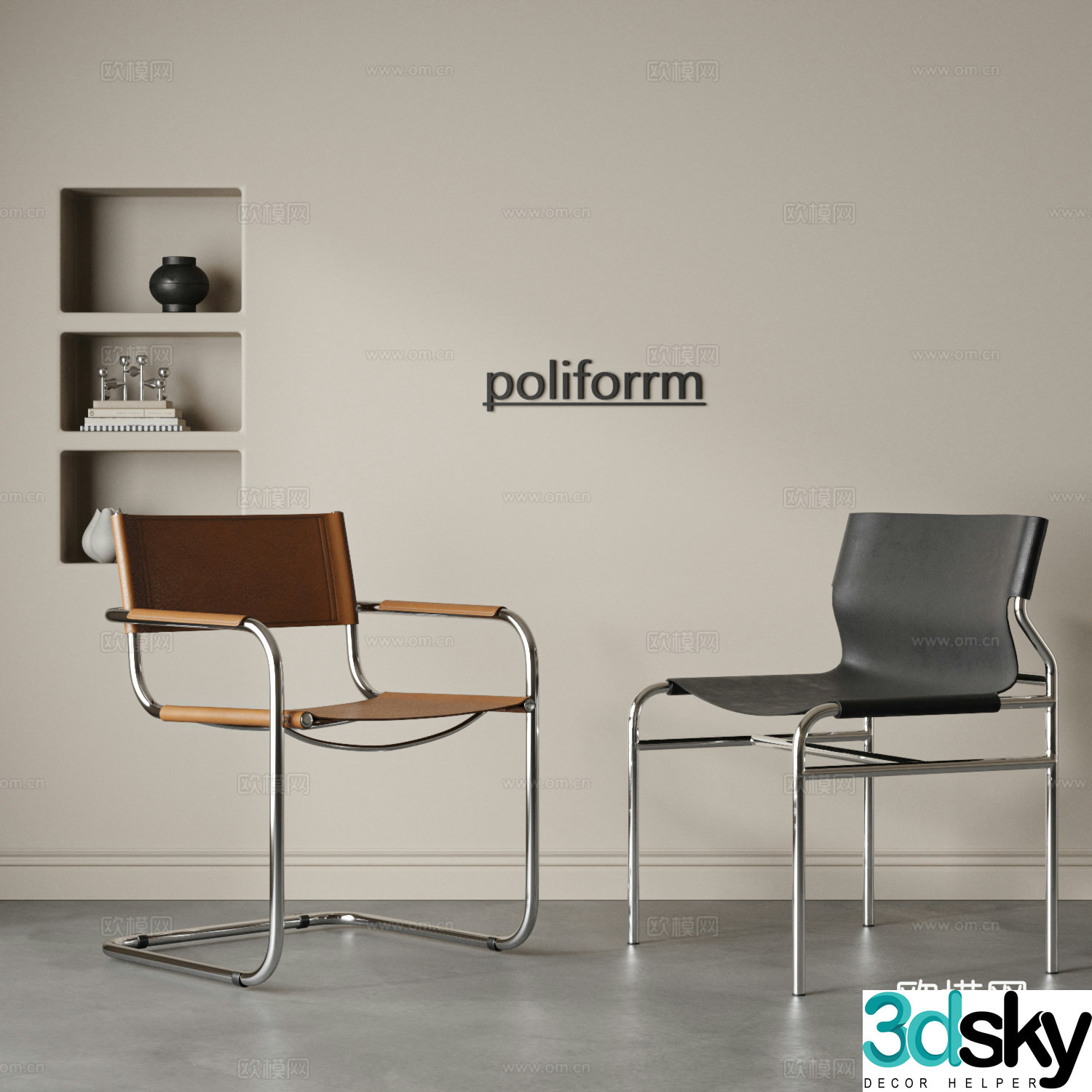 Medium style dining chair combination modern single chair casual chair leather chair stainless steel chair Bauhaus 3d model