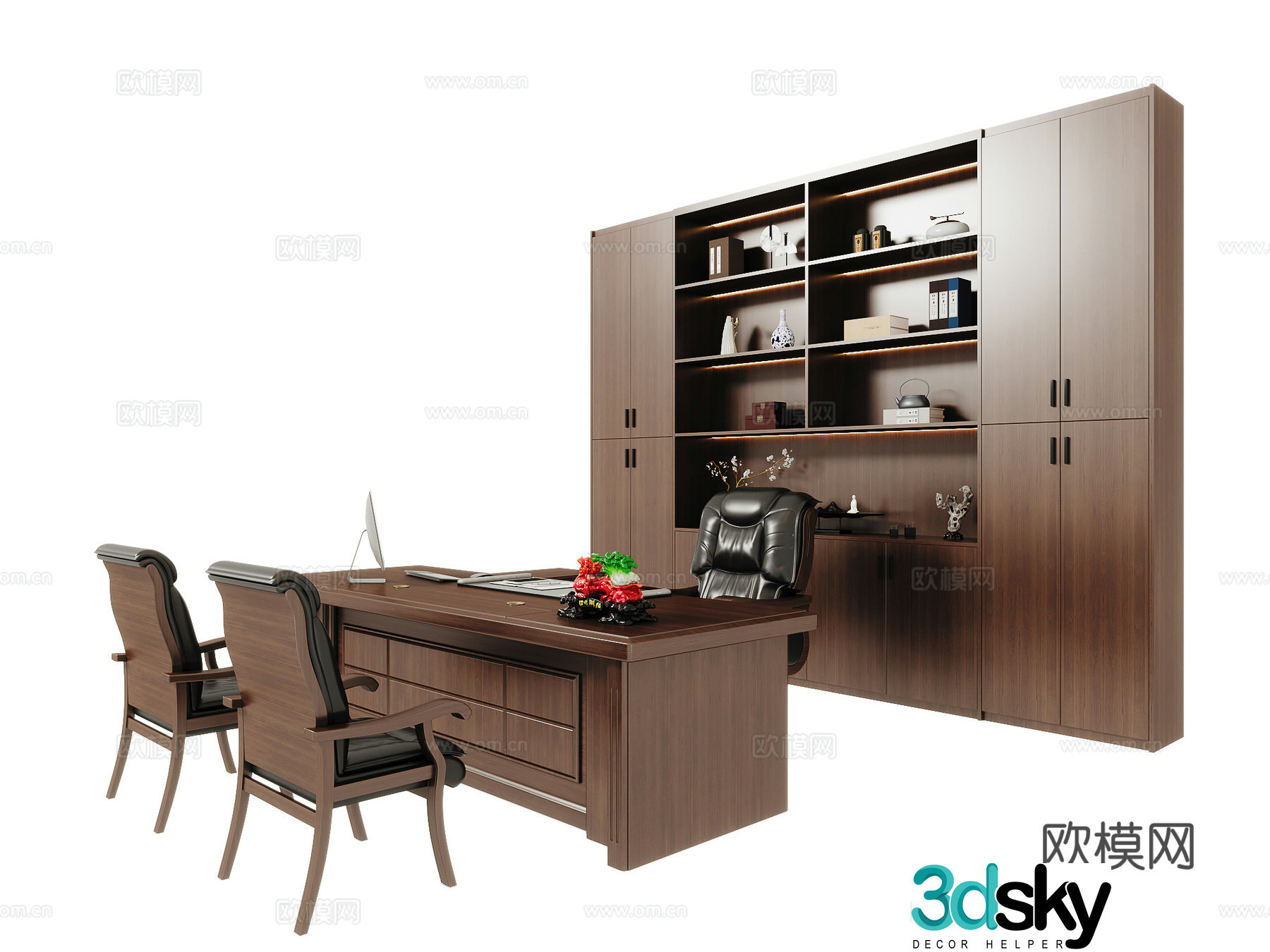 Office desk chair cabinet combination 3D model