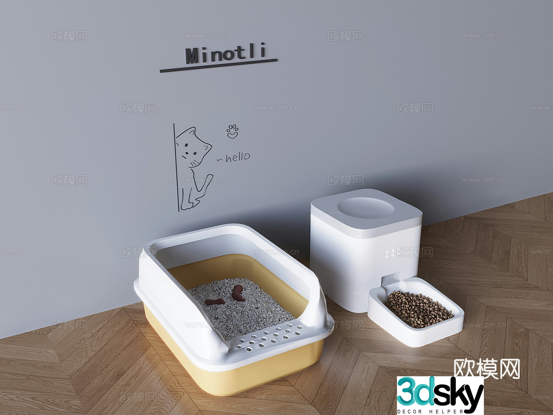 Cat litter box cat toilet food box automatic feeder cat food 3d model