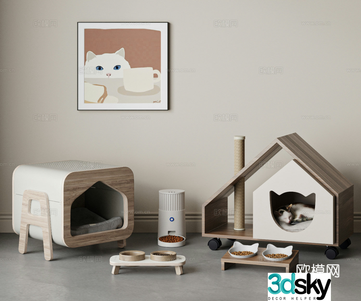 Modern pet supplies cat nest cat cat automatic feeder cat bowl 3d model