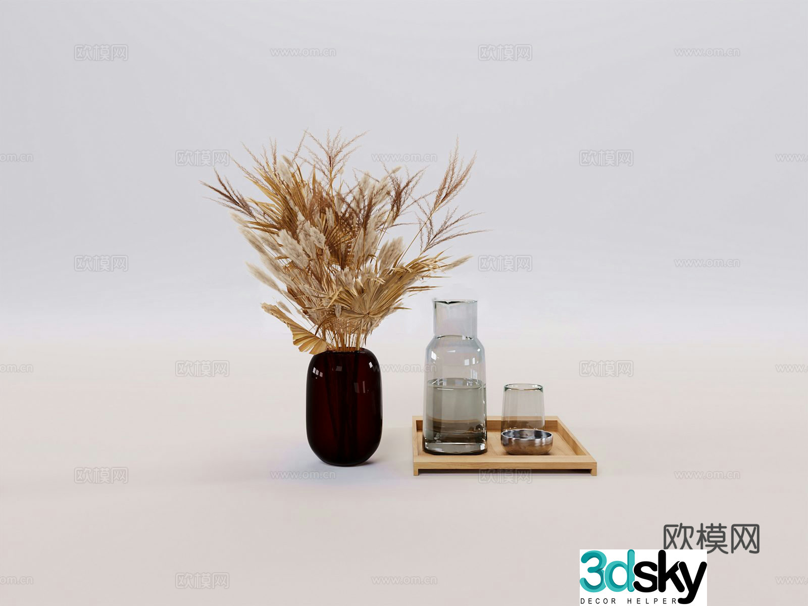 Nordic style dried flowers vase water cup combination furnishing ornaments 3D model