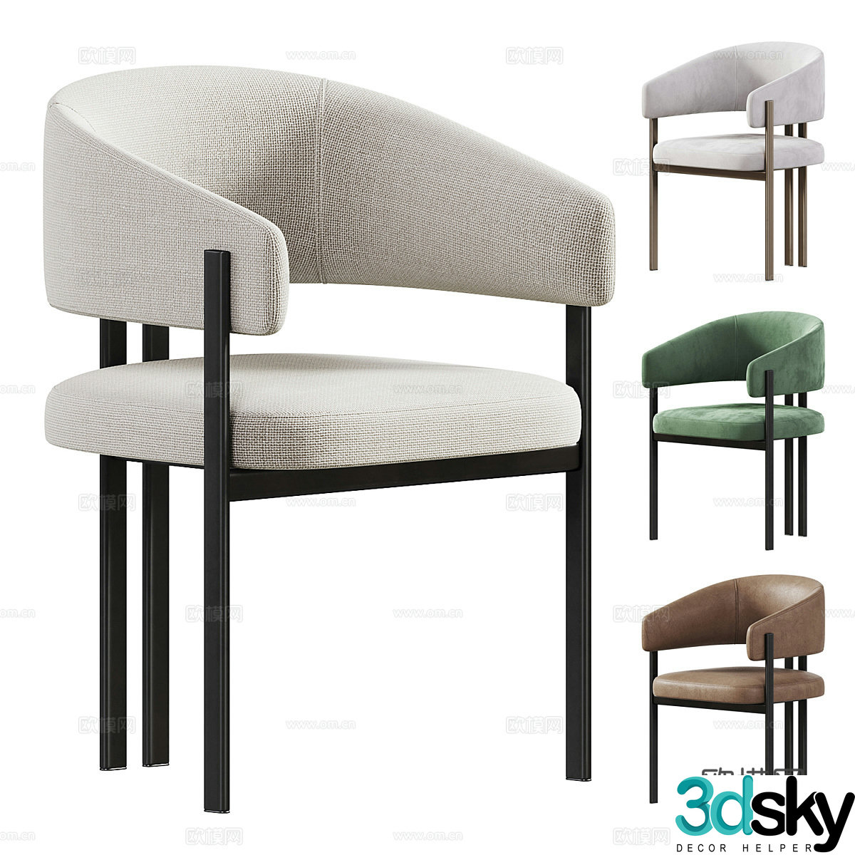 Modern Italian light luxury dining chair 3D model