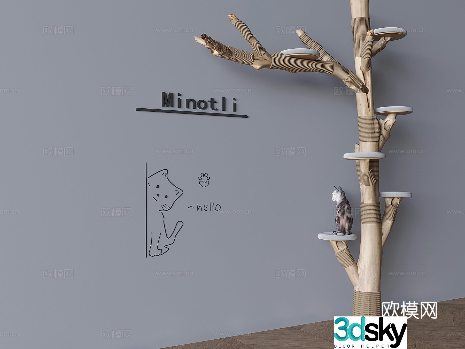 Solid wood cat climbing frame cat jumping platform cat tree pet supplies equipment 3d model