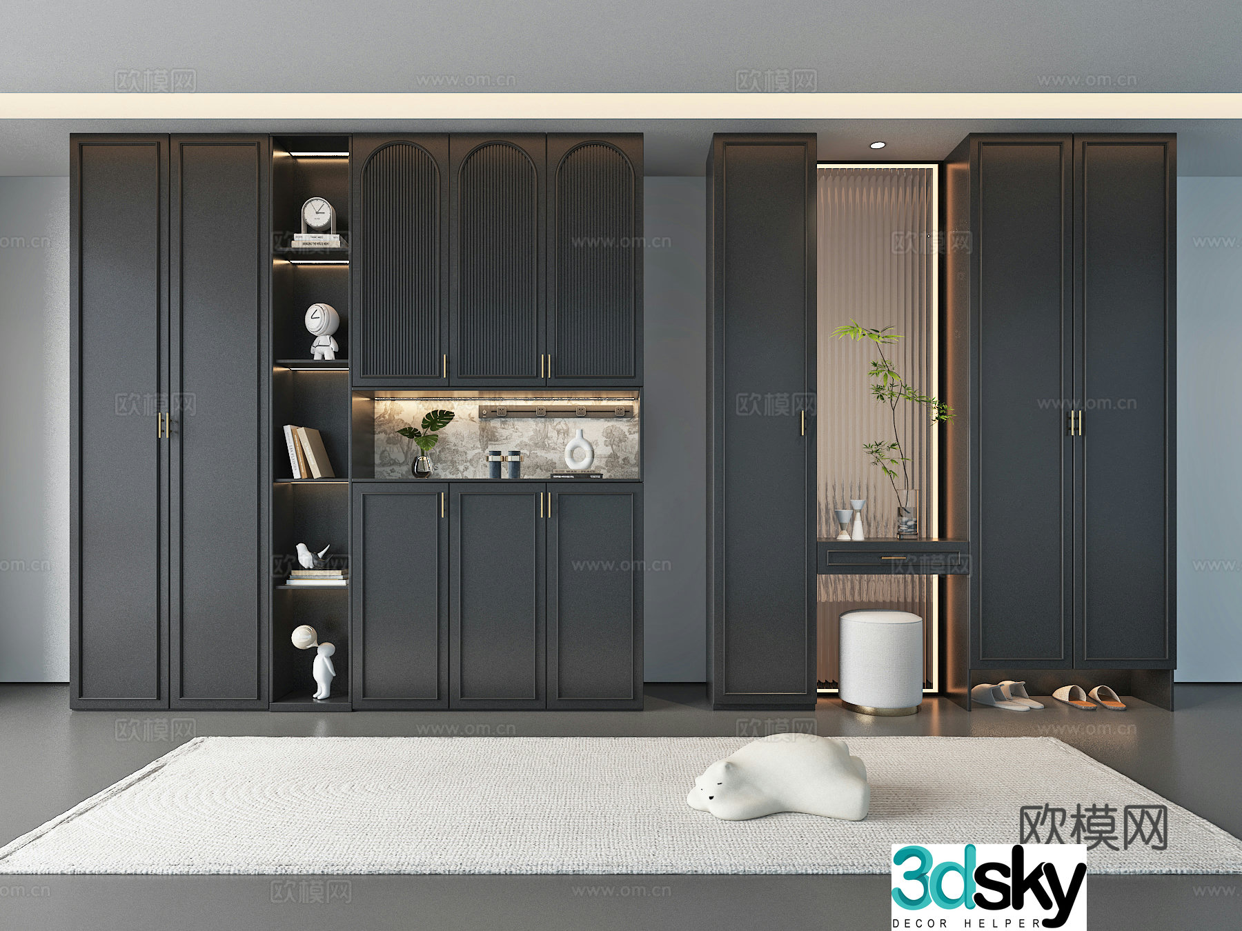 French medieval style entrance partition shoe cabinet 3D model