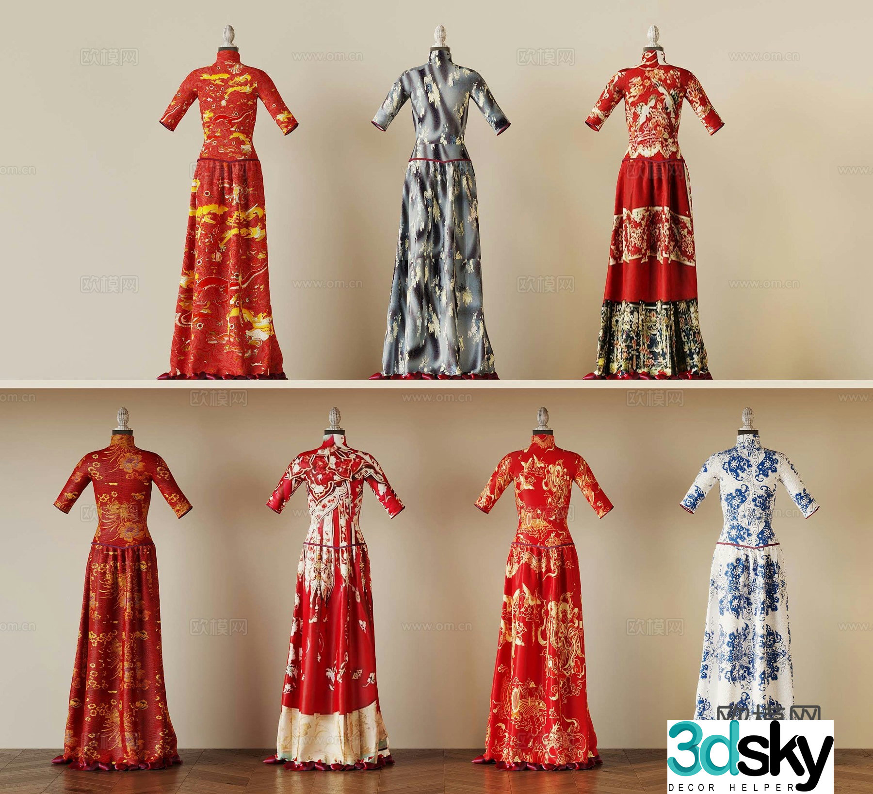 New Chinese style clothes Cheongsam Chinese style wedding dress 3d model