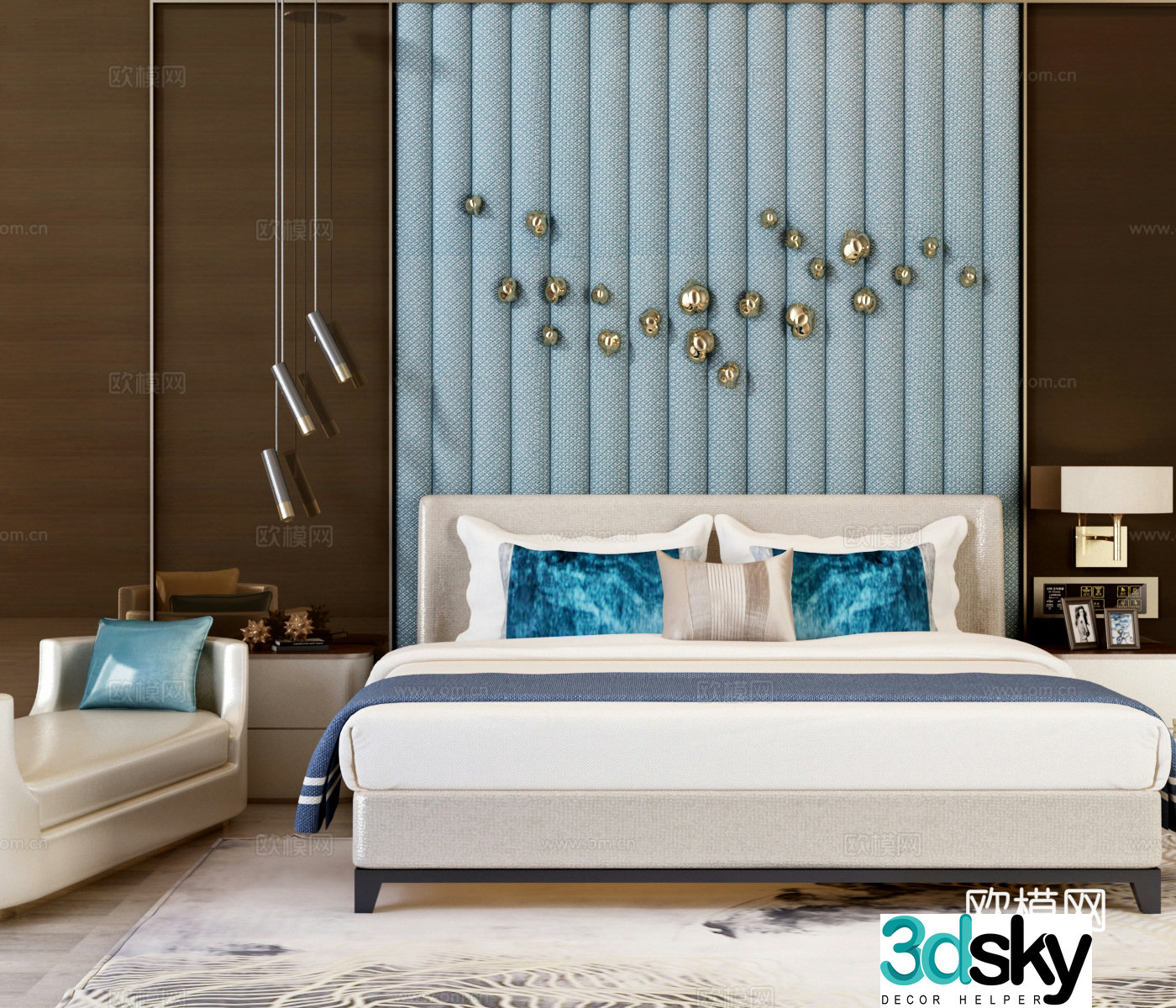 Postmodern double bed casual sofa wall decoration bedding 3d model
