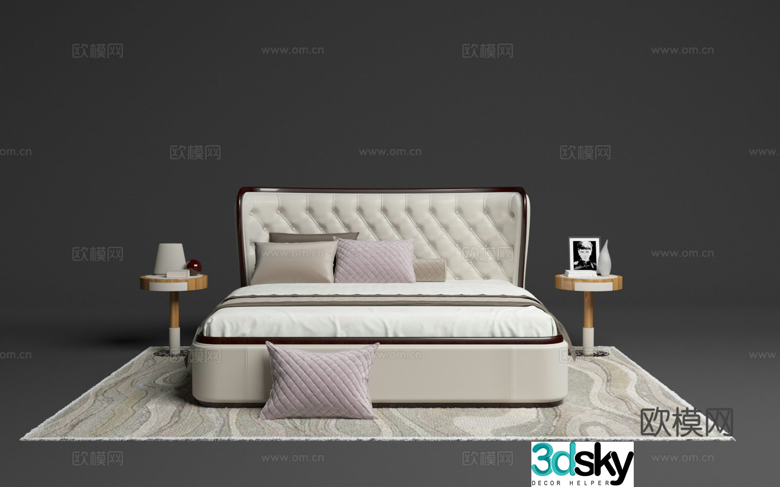 Simple European modern double bed soft bed 3D model