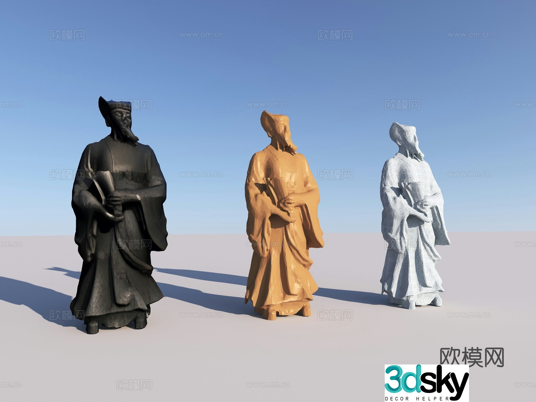 Chinese character sculpture ancient sculpture poet sculpture 3d model