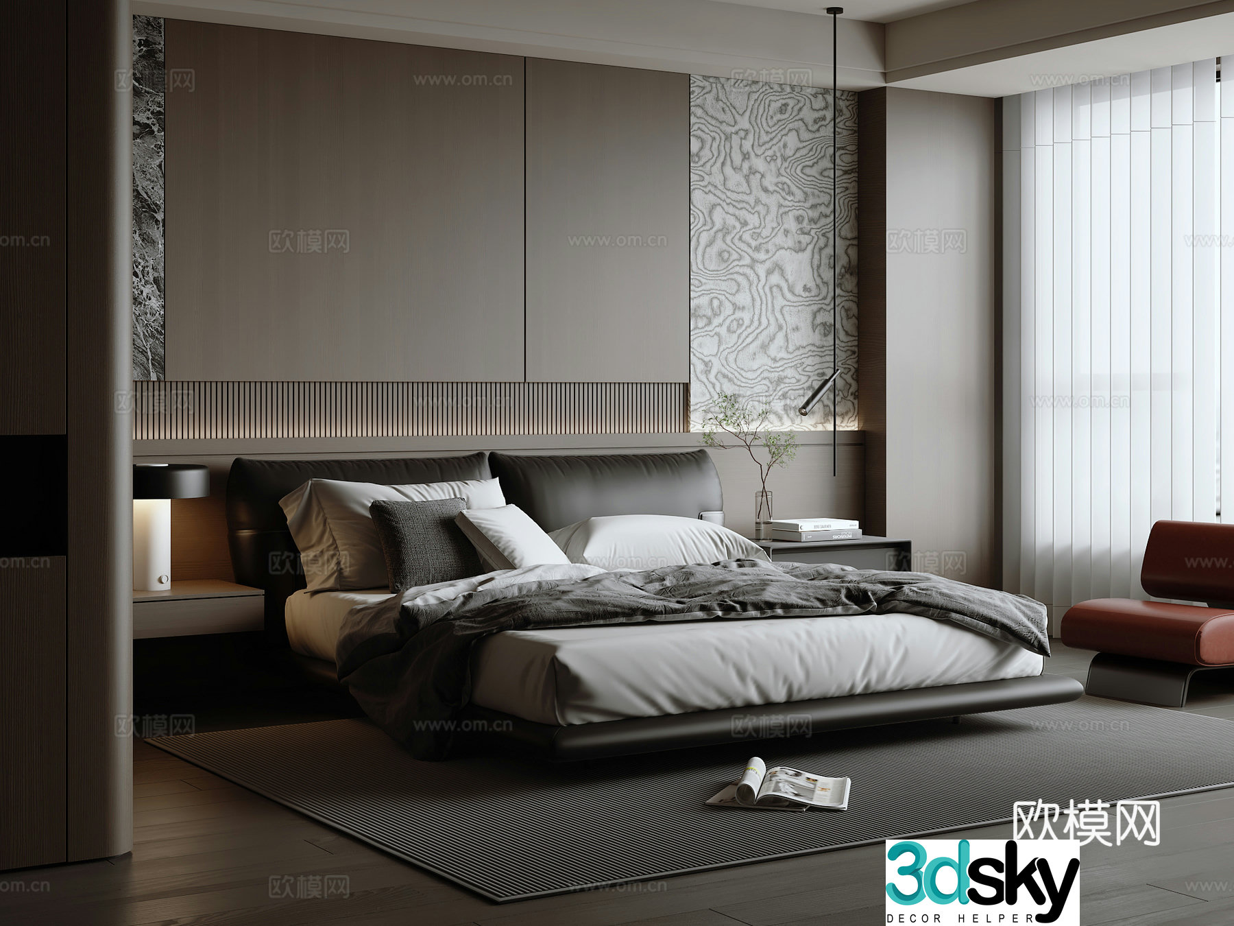 Modern Italian double bed 3d model