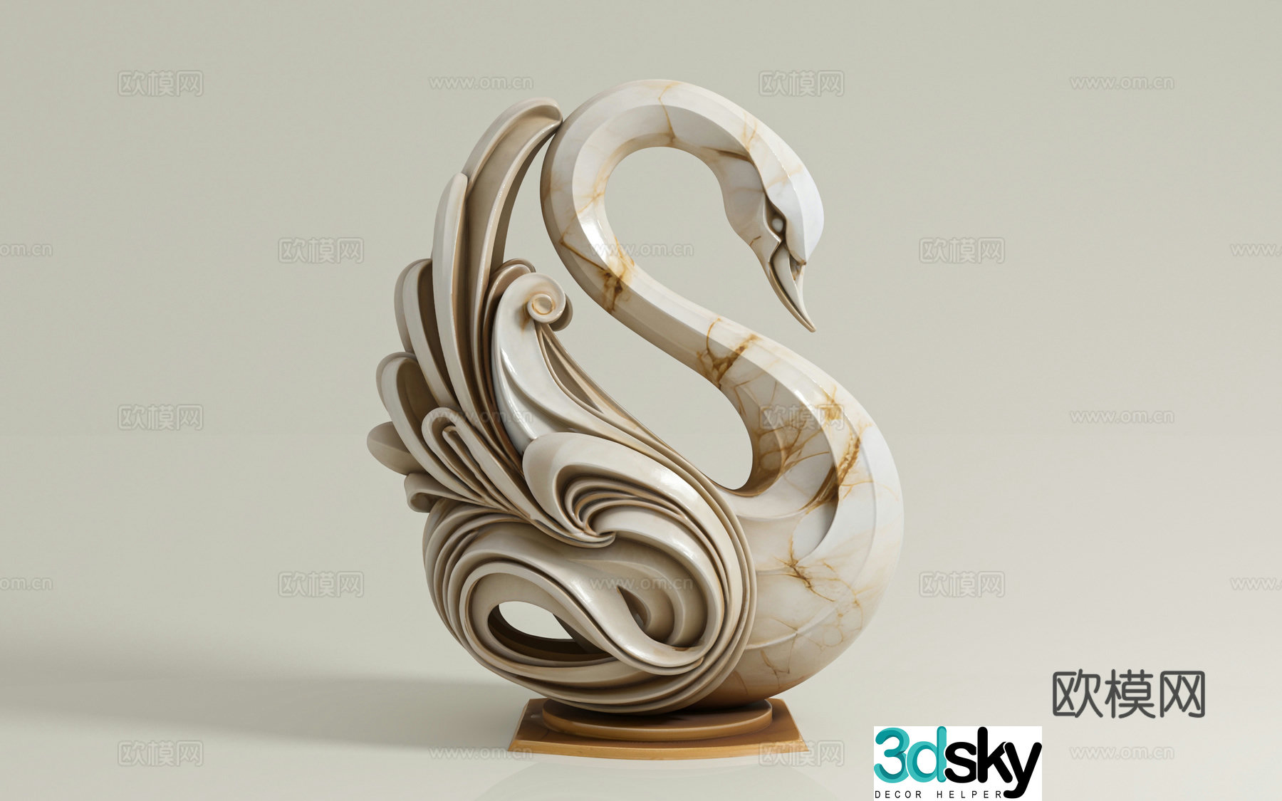 Swan sculpture landscape sculpture white swan stone carving art creativity European statue figure 3d model
