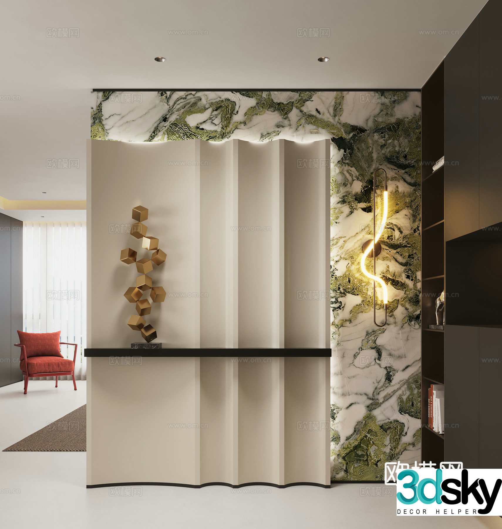 Modern entrance hallway Decorative entrance hall Porcelain partition Entrance entrance hall Translucent stone background 3D model