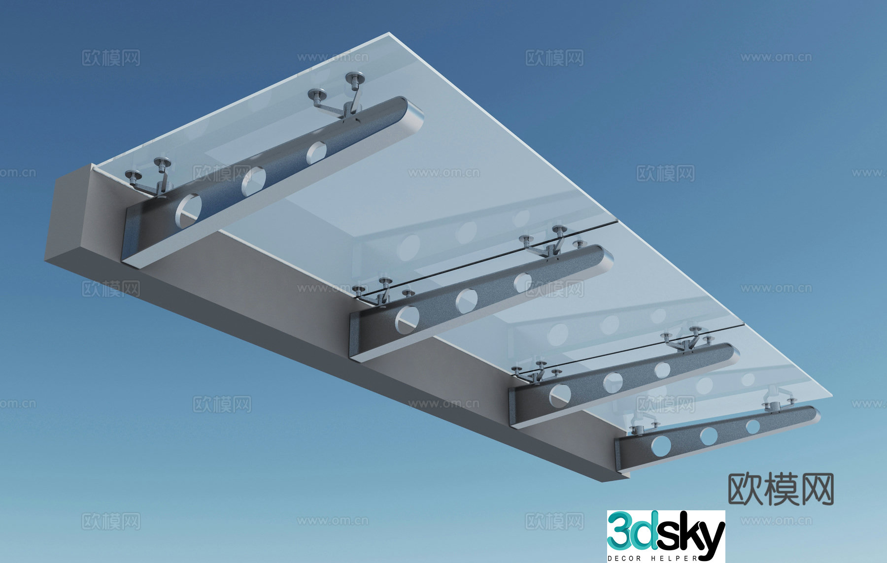 Modern tempered glass canopy 3D model