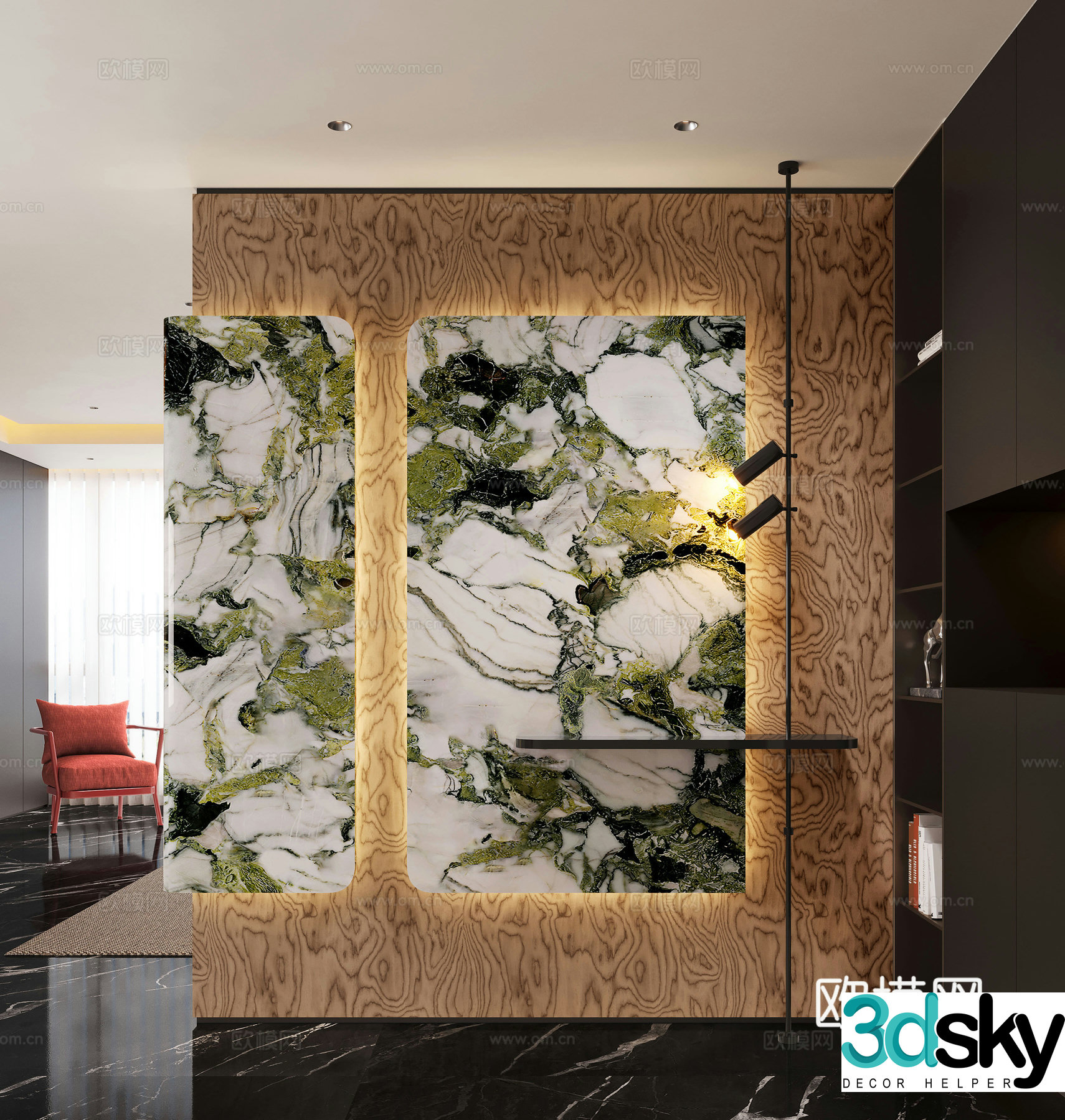 Modern entrance hallway Decorative entrance hall Porcelain partition Entrance entrance hall Translucent stone background 3D model