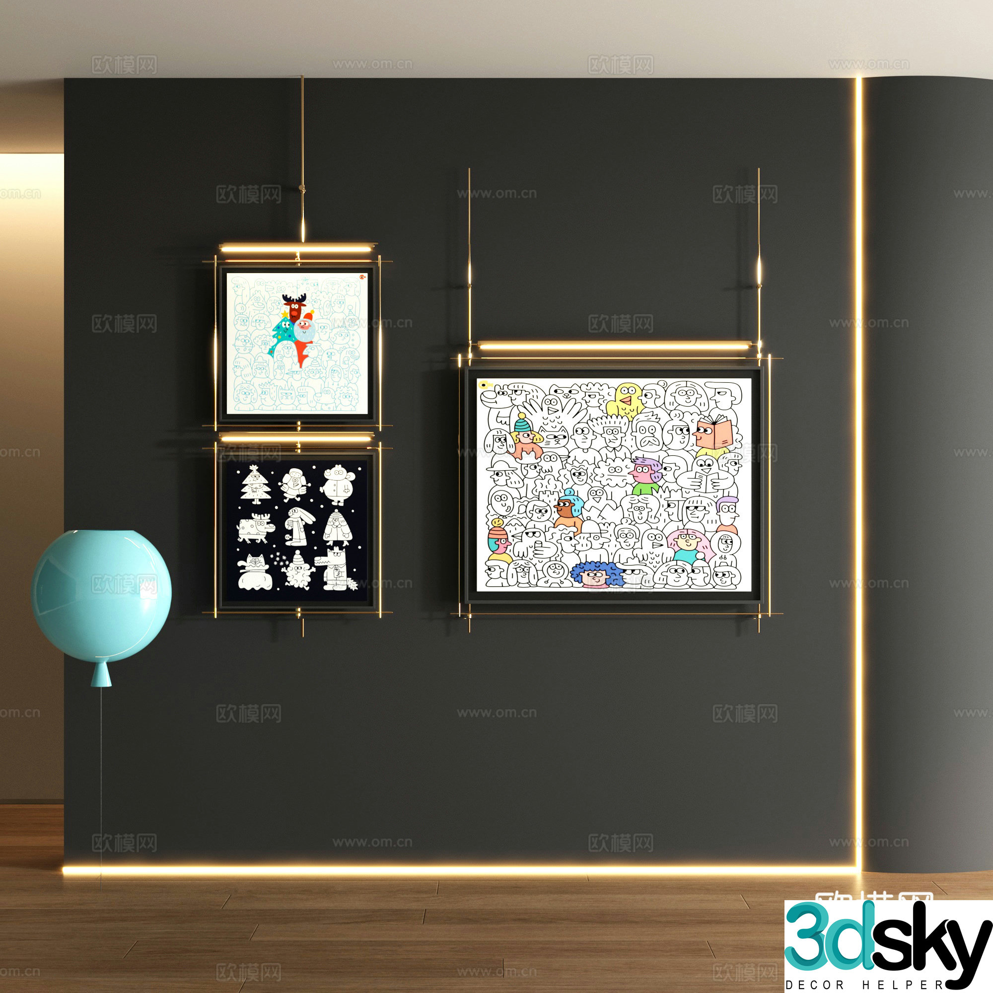 Modern cartoon metal decorative painting 3d model