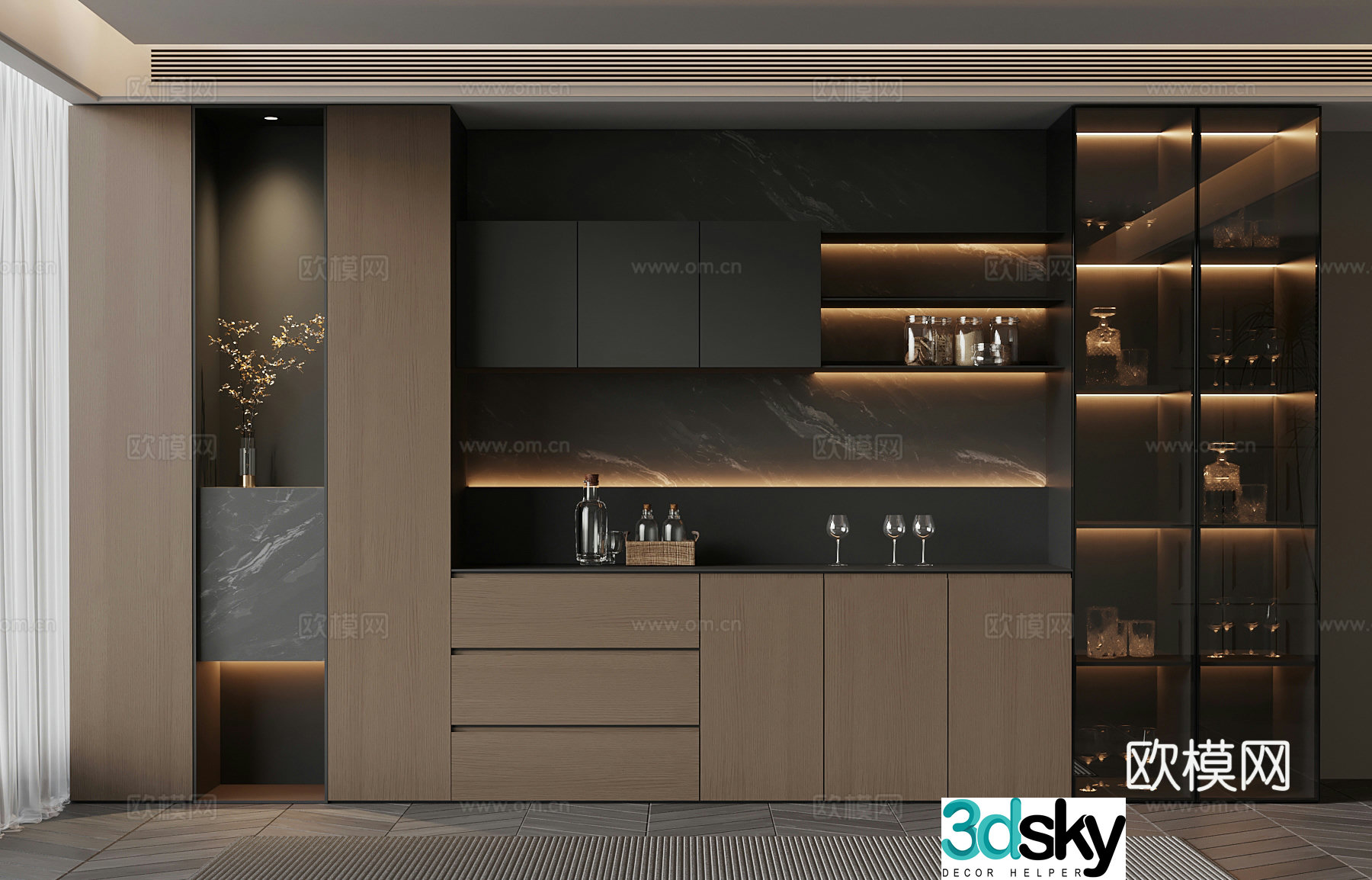 Italian minimalist wine cabinet wine bottle ornament decoration 3D model