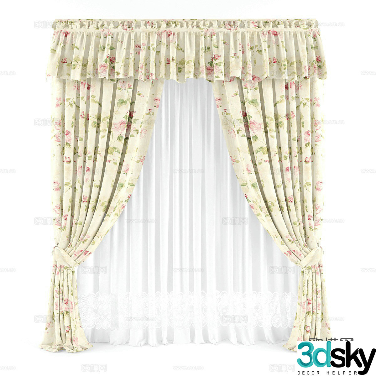 Pastoral curtains Printed curtains Curtains 3D model