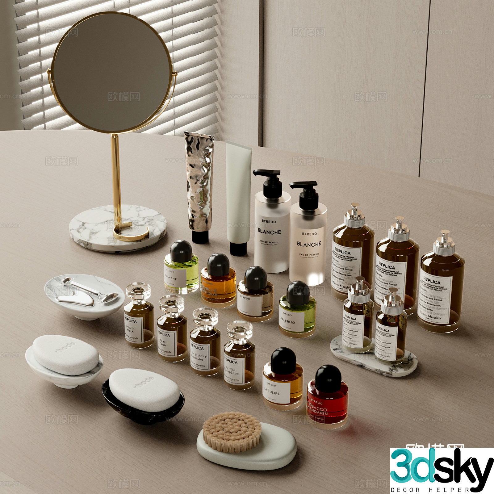 Modern cosmetics combination Perfume Detergents Toilets Mirror Bathroom supplies 3D model