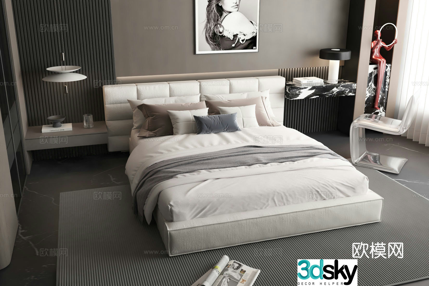 Italian style double bed 3d model