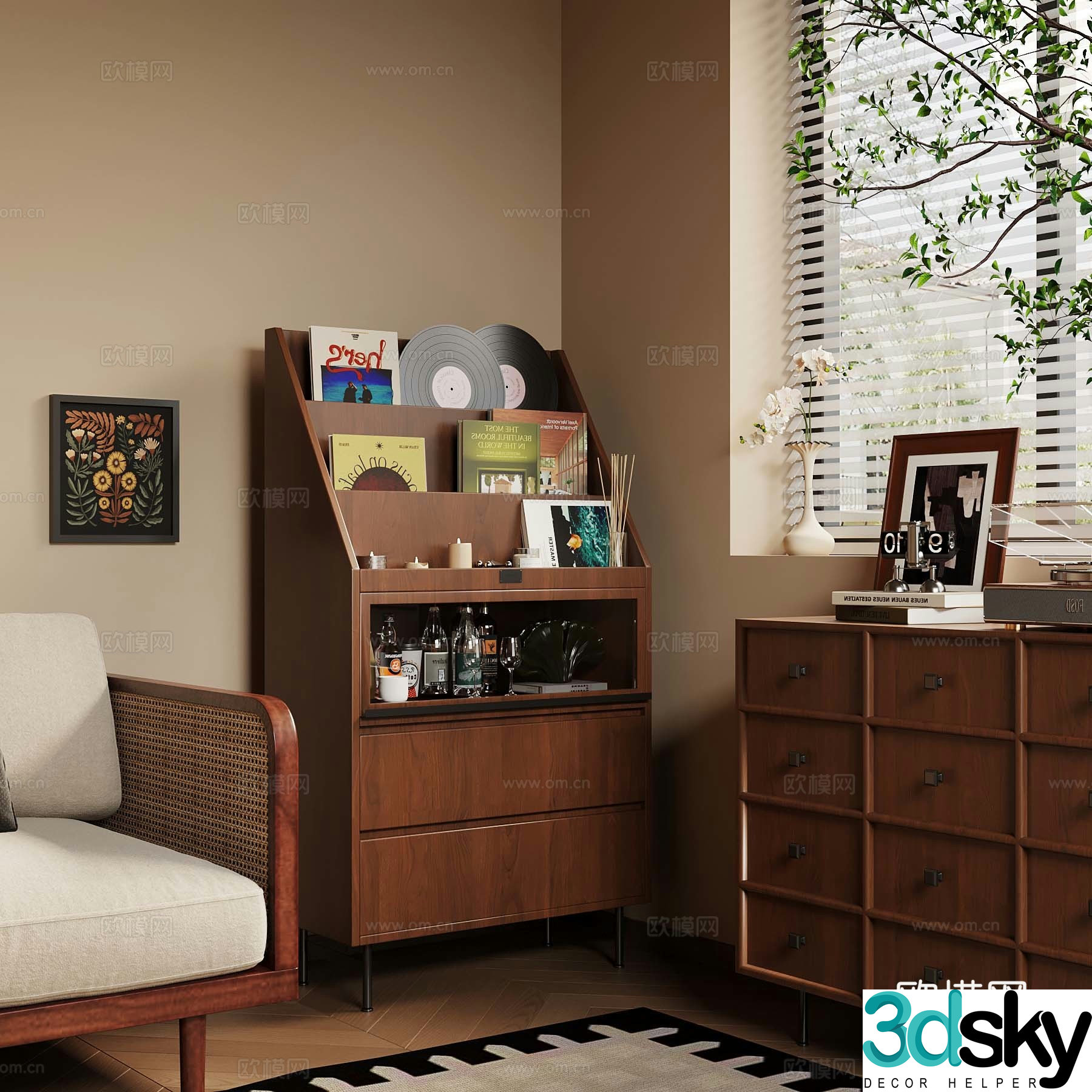 Middle-aged corner cabinet entrance cabinet 3D model